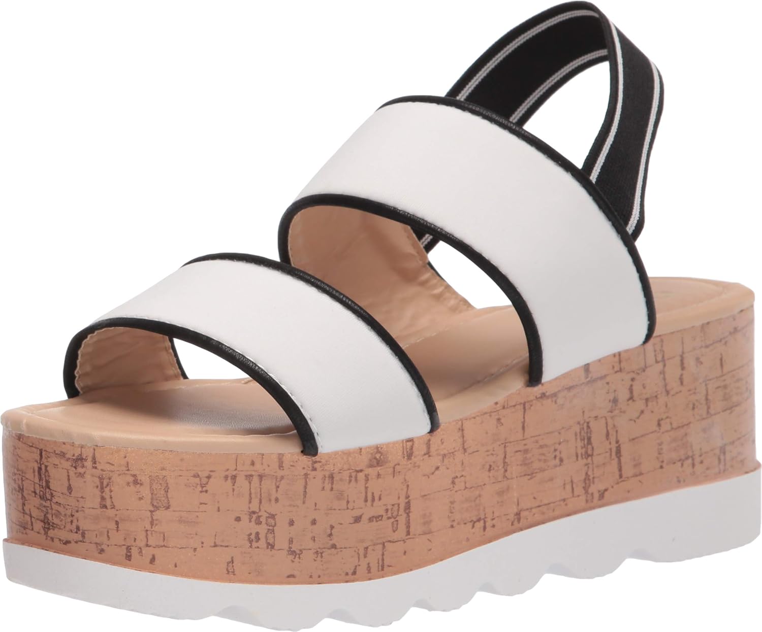 YOKI-CHARLENE-07 Women's Open Toe Platform Flatform Wedge Sandal With Double Elastic Strap, White, 10 M US