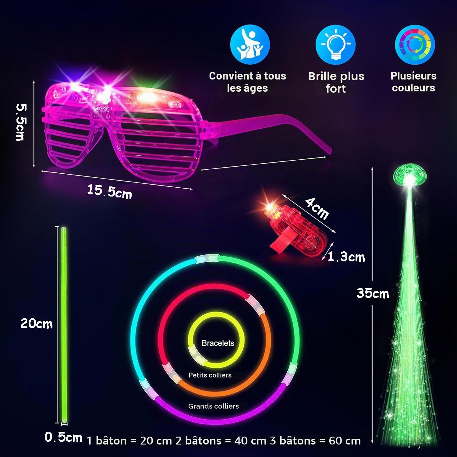 Piucrty Lot de 158 bâtons lumineux à craquer pour anniversaire d'enfant - Pinata - Accessoires de décoration pour enfants - Cadeaux d'invités - Gadgets - Bâtonnets lumineux