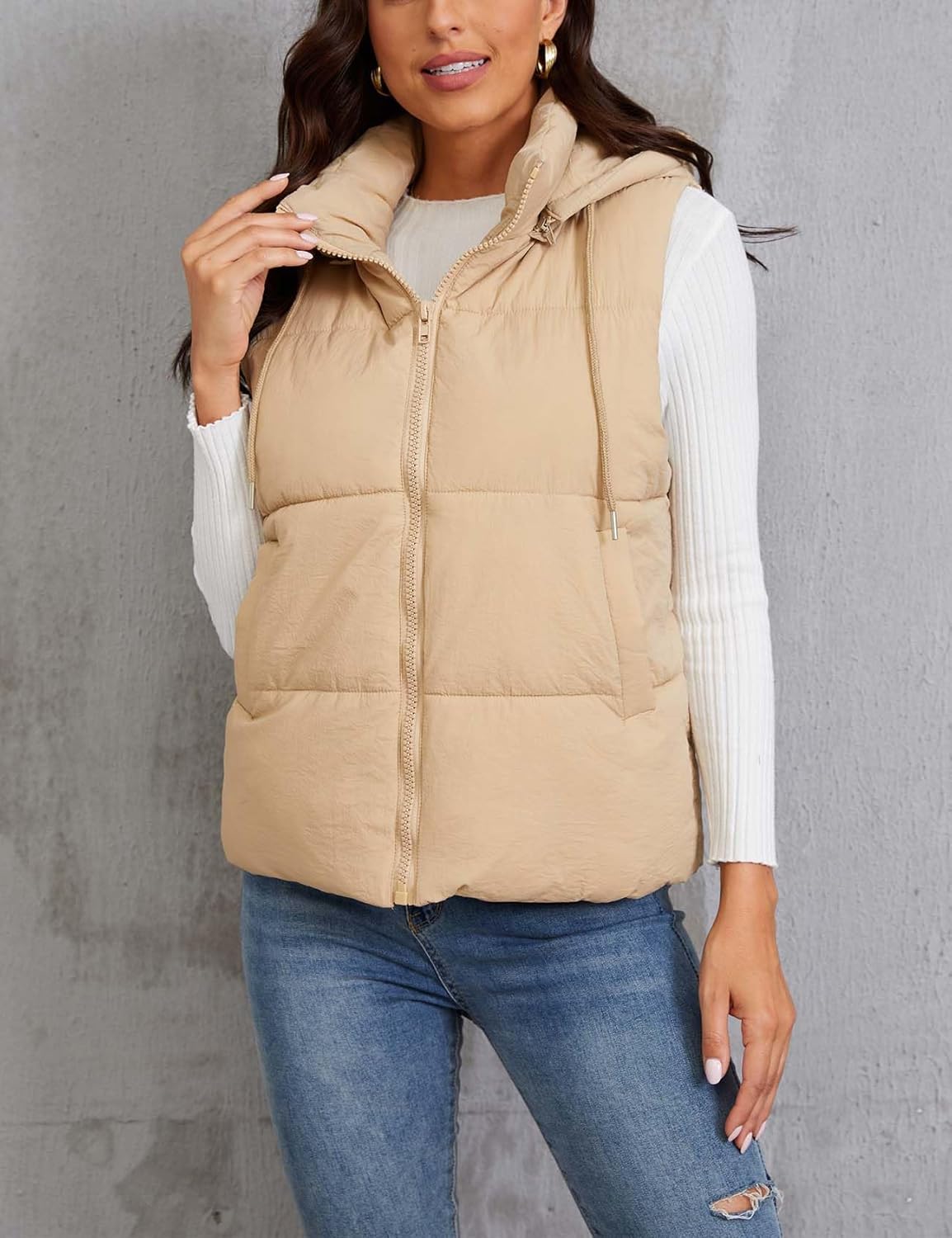 Gihuo Women's Hooded Puffer Vest Winter Warm Zip Up Vest Quilted Padded Gilet with Pockets - Image 5