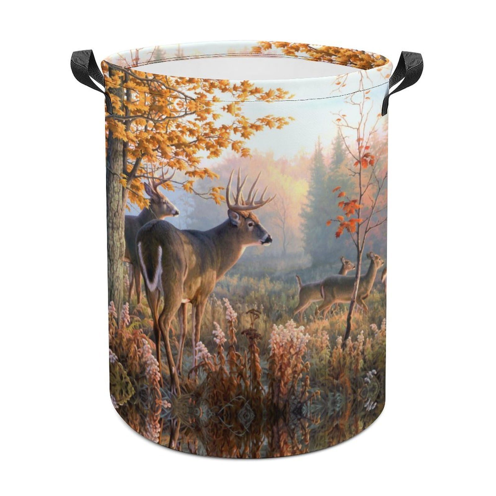 MHYRAC Laundry Hamper, Hunting Deer Family Laundry Basket, Washing Basket with Handle