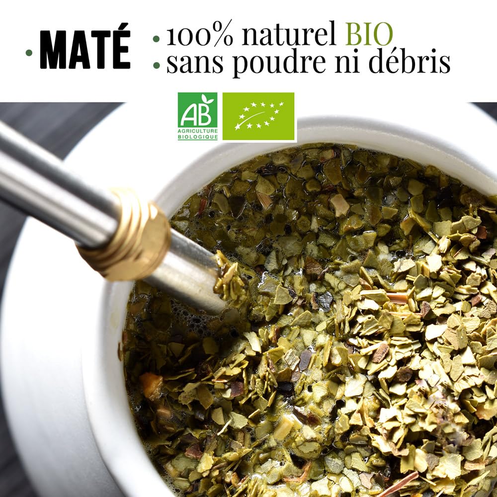 ORIGEENS CALEBASSE MATÉ - Conditionné en France - Kit Mate Complet avec Tasse Maté Céramique Artisanale (Portugal), Bombilla, Yerba Mate BIO inclus - Coffret Cadeau