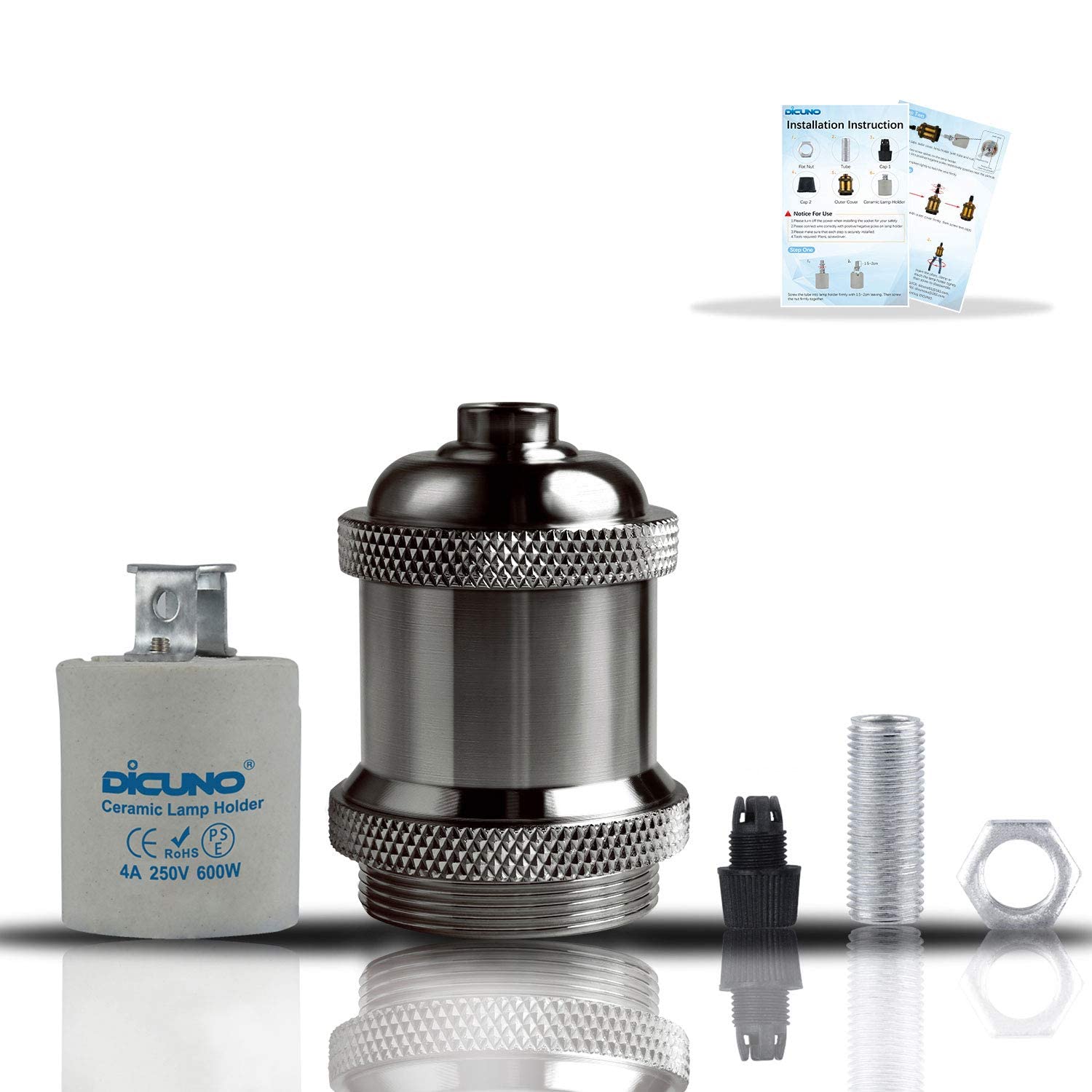 DiCUNO E26 Vintage Lamp Socket, Edison Pendant Light Socket Replacement, Antique Retro Hanging Lamp Holder for Industrial, Decorative, DIY Lighting, 600℃ Heat Resistant, 10 Packs (Color: Pearl Black)