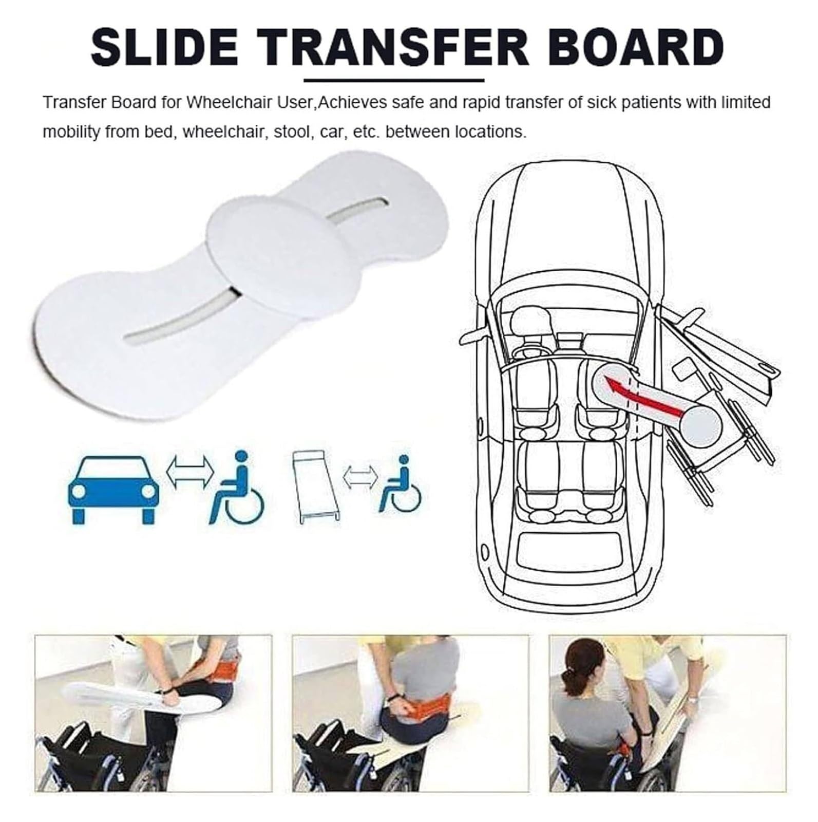 Tabla de transferencia for silla de ruedas con disco deslizante-102cm | Polímero robusto, transferencia guiada 360, de cama a silla, personas movilidad reducida, deslizamiento suave sin esfuerzo