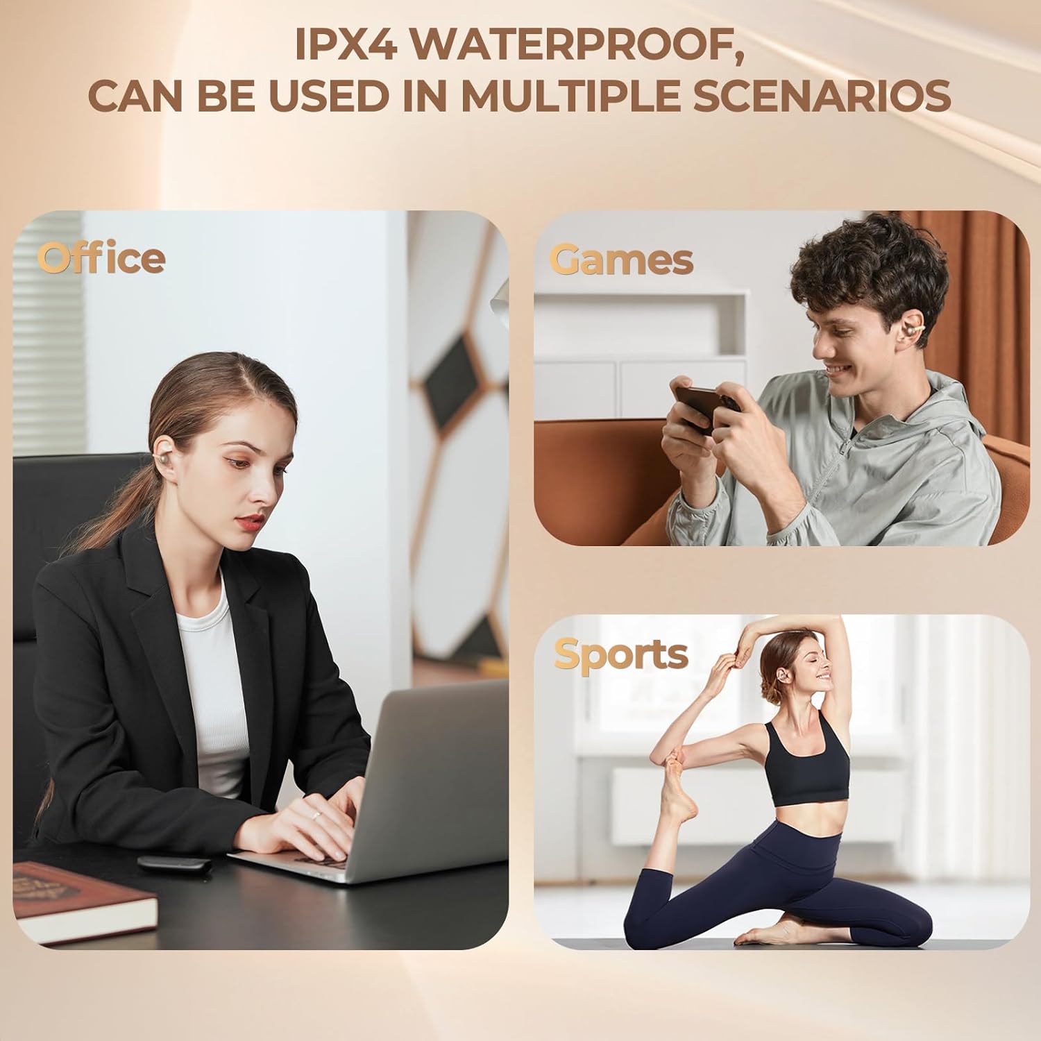 QZYCY Clip On Earbuds Open Ear Headphones - No Hurt Ears, Wireless 5.4 Earphone with Mic, 40H Playtime, Premium Audio, Charging Case Lighting Effects, for Office, Sports, Gold - DL3 - Image 7