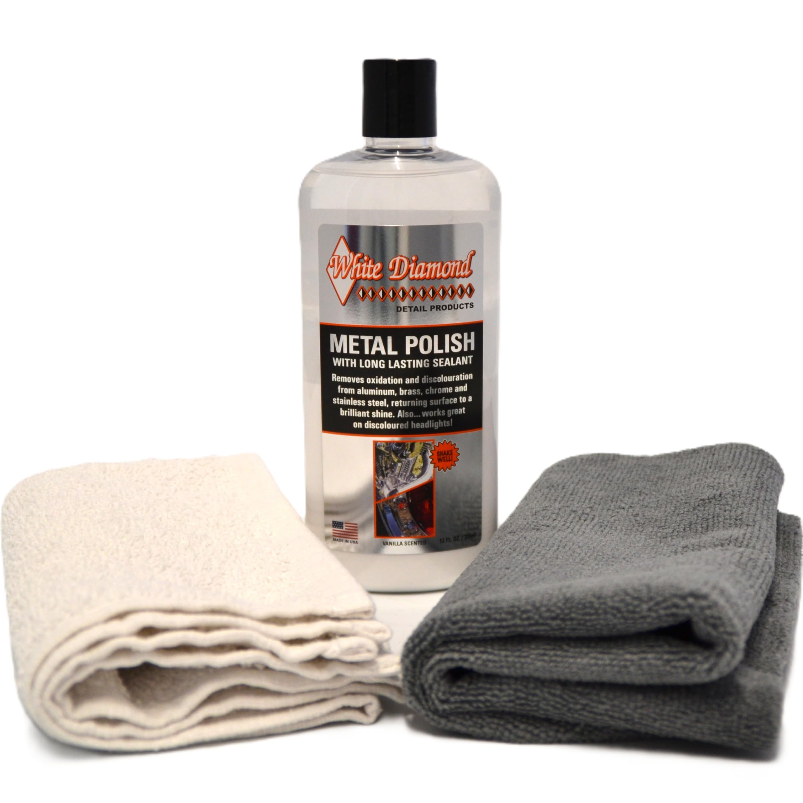 Detail Products Metal Polish for polishing of all Metals including Aluminium, Stainless steel, brass, copper, gold and many more. FREE Terry Application Cloth & Microfibre Cloth.