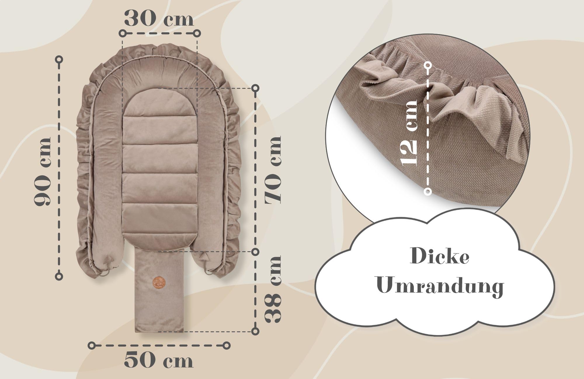 Riduttore lettino neonato - 90x50 cm nido culla pod cocoonababy babynest antisoffoco per bambina e bambino baby nest per neonati Velvet Beige