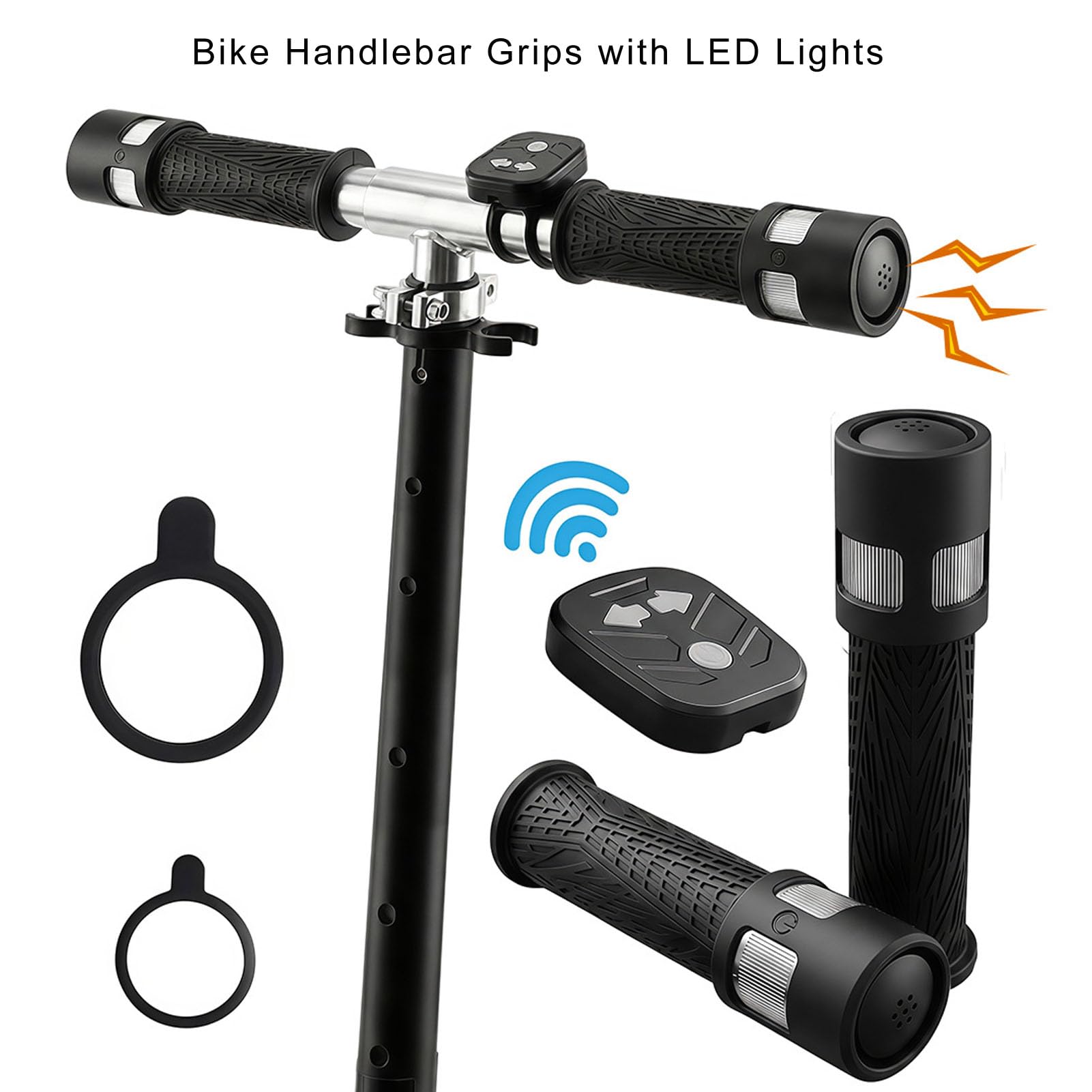 Cryfokt Puños de Manillar de Bicicleta con Luces LED, Señales de de Bocina de Advertencia
