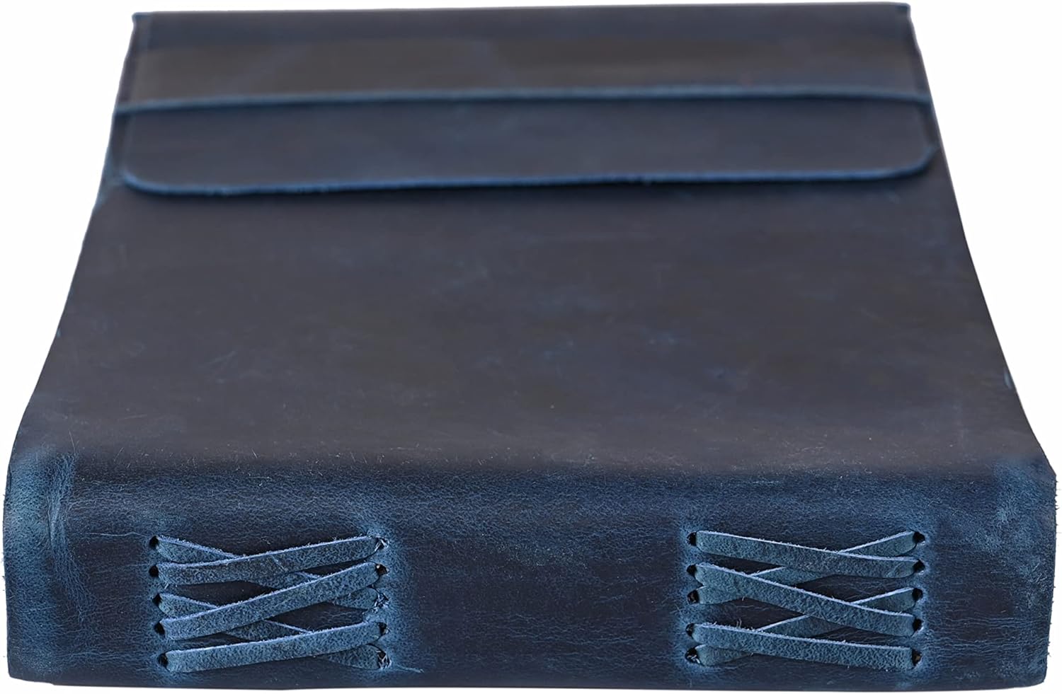 Leather Drawing Journal Daily Travel Diary, Antique Handmade Vintage Bound Rustic Writing Notebook, Genuine Leather Unlined/Blank Cream Paper, Art Sketchbook, 7x10 Inches-Blue