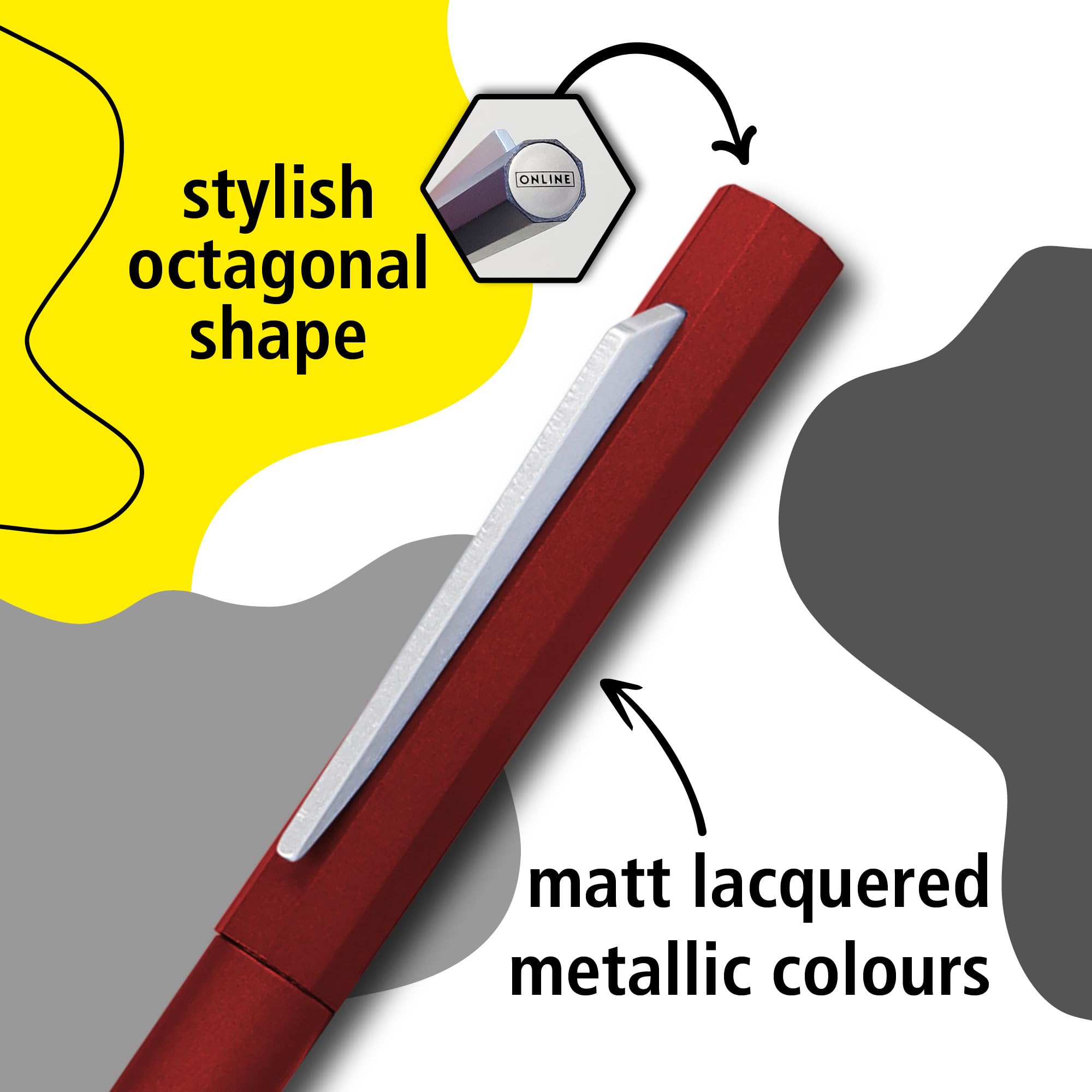 ONLINE twist ballpen OCTOPEN I metal pen red I replaceable large capacity refill I writing colour blue, indelible I gift idea - Image 3