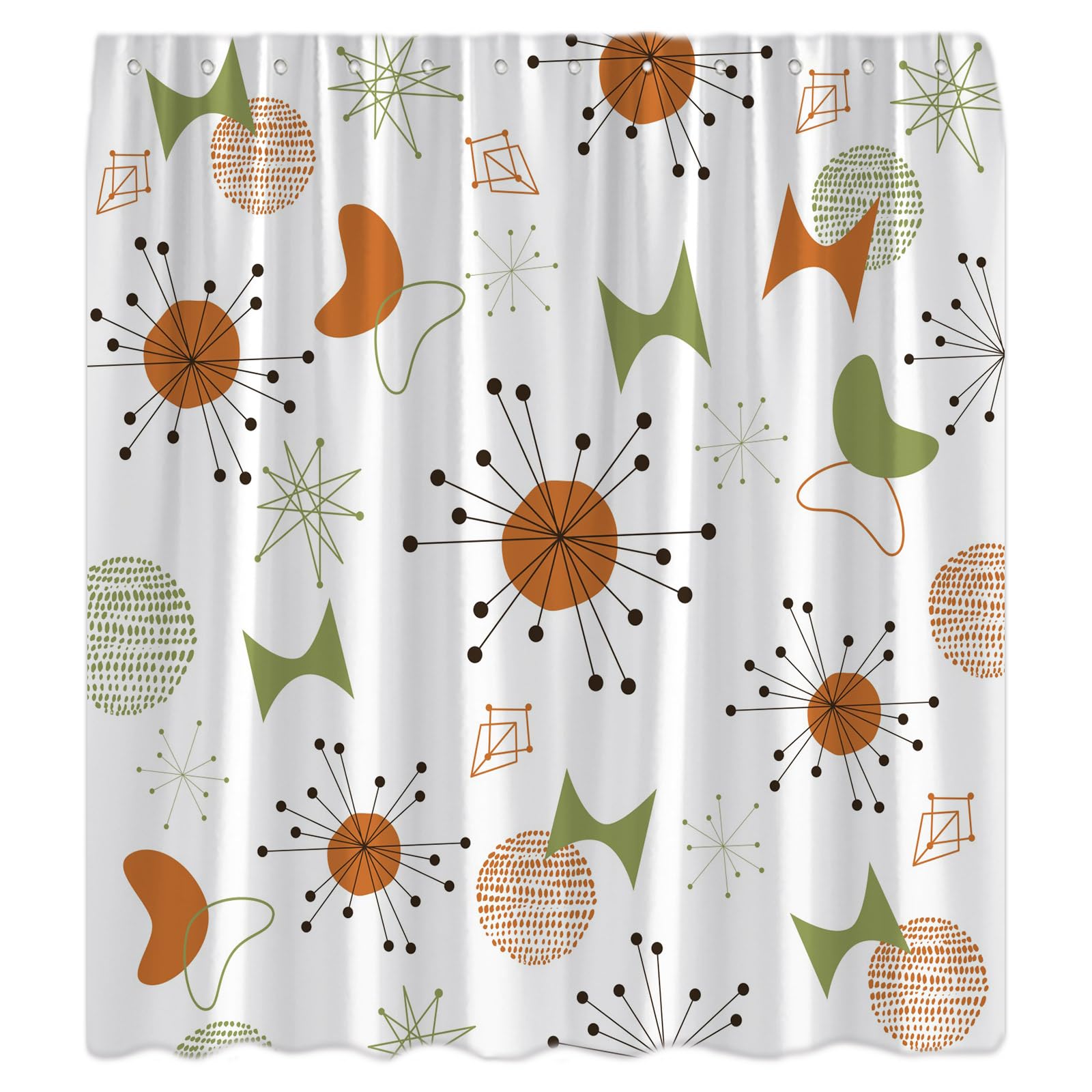XHUUXH Mid Century Shower Curtain Modern Abstract Atomic Sputnik Iconic Retro 1950s 60s Geometric Vintage Aesthetic Decor Bathroom Curtains Set with