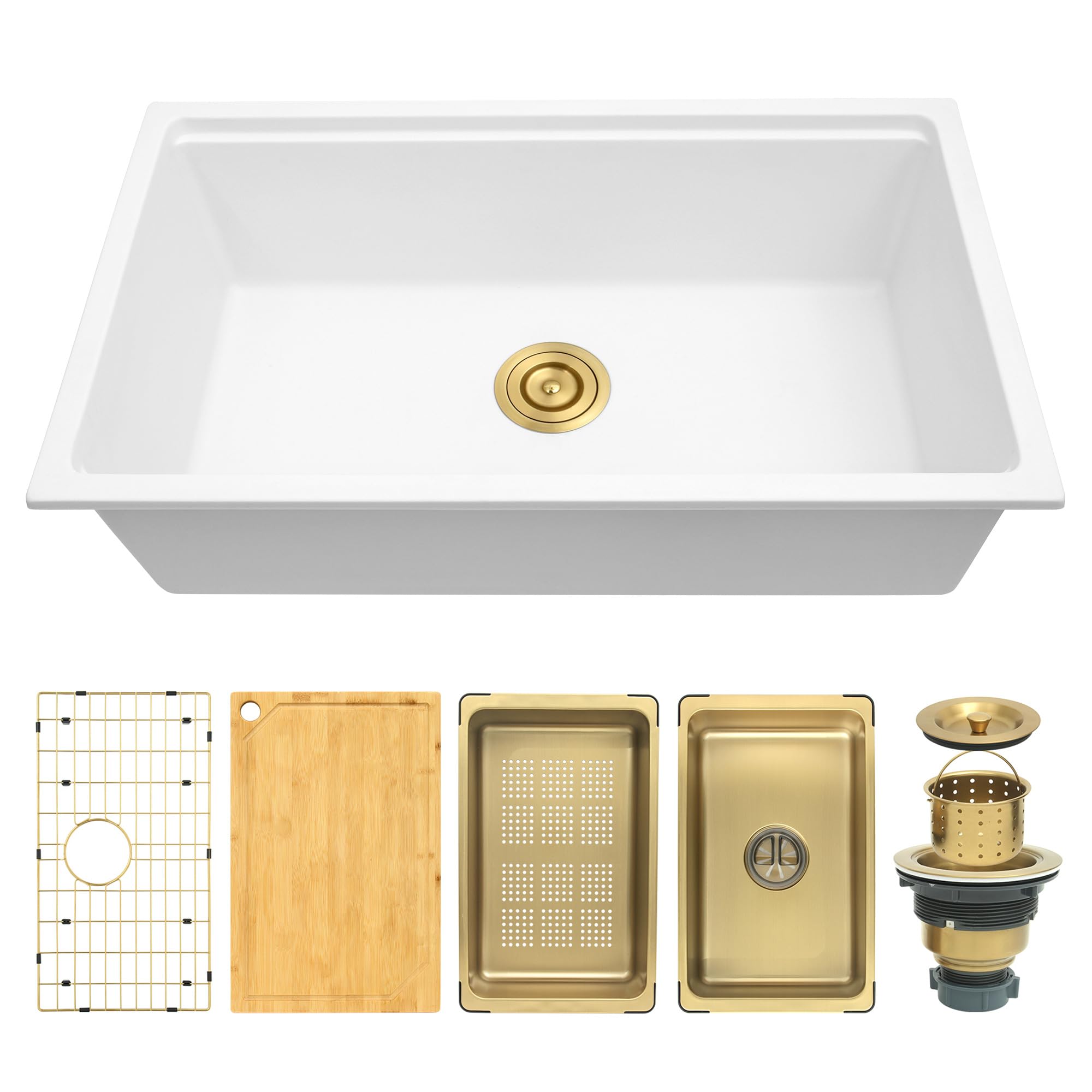 Lonsince White Undermount Kitchen Sink 28 X 18 inch,Granite