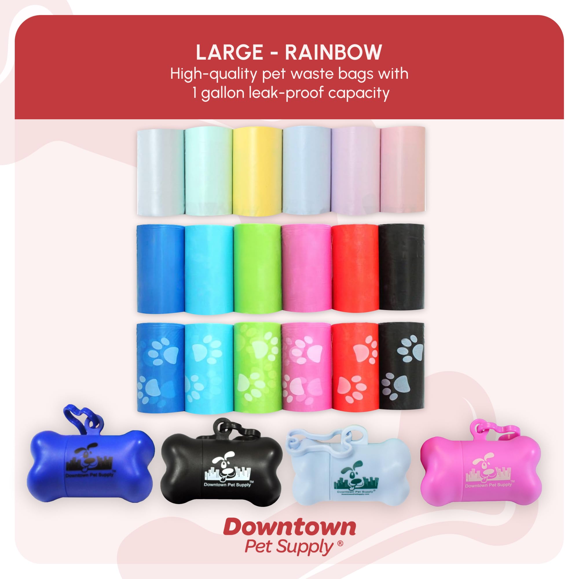 Downtown Pet Supply Sacs À Merde De Déchets Animaux Chien Avec Deux Clips Laisse Libre Et Distributeurs, 1000 Sacs, Arc En Ciel De Couleurs