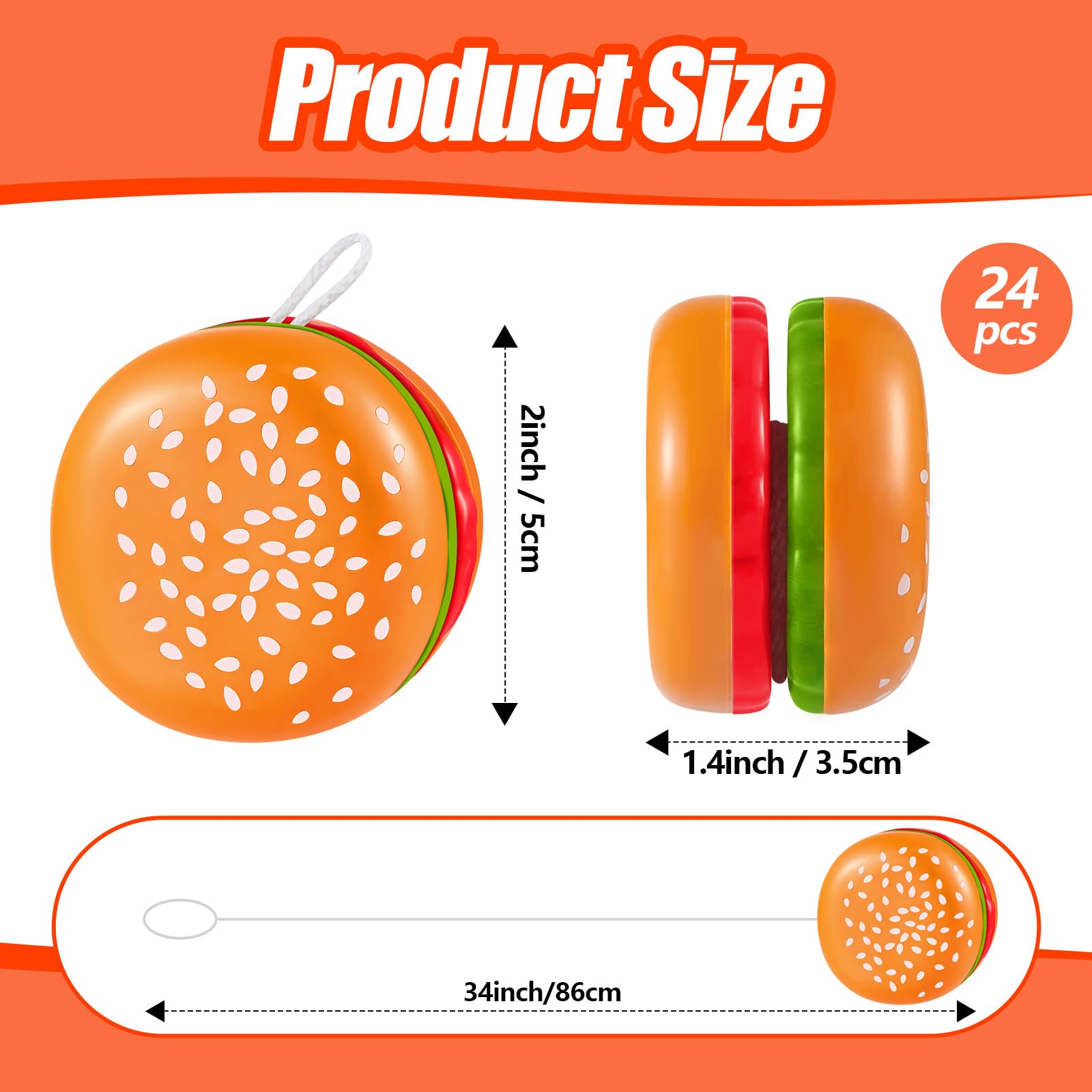 Leitee 50 Pieces Hamburger Yo Yo Toys Plastic Yo Yo Burger Party Favors for Boys Girls Adults Birthday Party Favors Classroom Prizes Holiday Goodie Bag Fillers