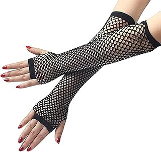 Fishnet Gloves Long Nylon Mesh Fingerless Gloves for Women and Girls 80s Costume Wedding Evening Party Accessories