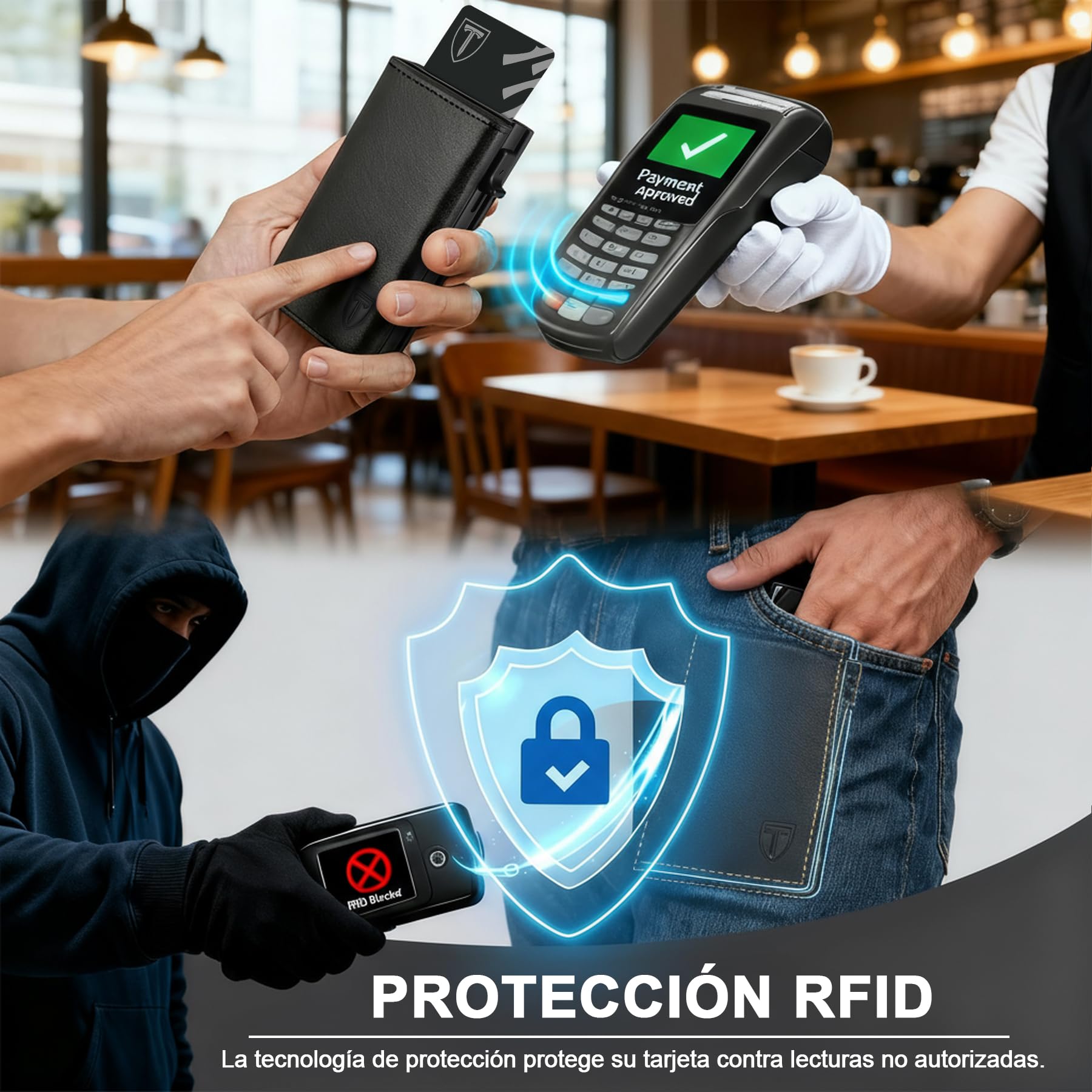 TENBST Cartera Hombre Cuero Tarjetero RFID Bloqueo Pequeño
