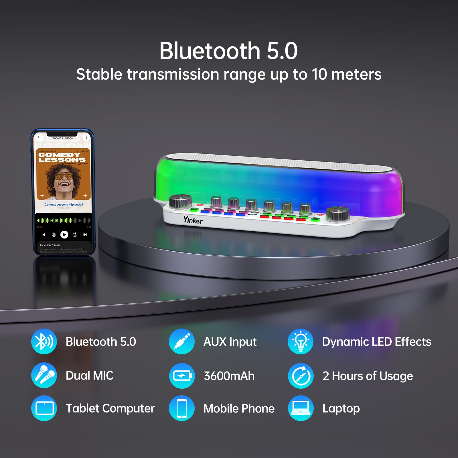 Macchina per karaoke con 2 microfoni wireless, scheda audio portatile Bluetooth Live con bassi/alti, effetti sonori, OTG, ingresso AUX per live streaming, feste in casa, all'aperto, regali