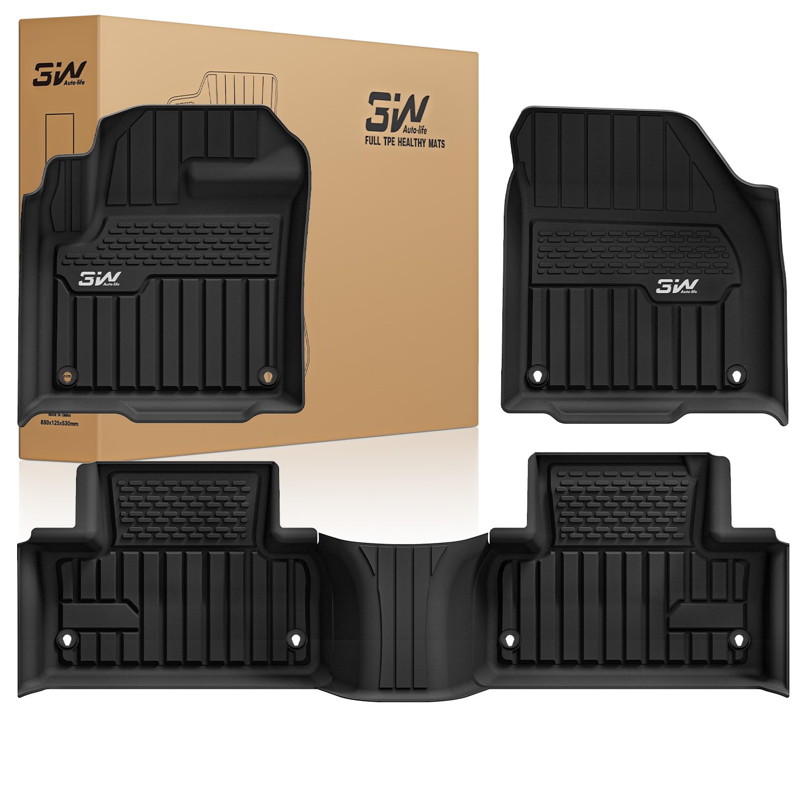 3W Durable TPE Black Floor Mats, Custom Fit for Range Rover/Land Rover Evoque 2011-2019 (Not for Convertible), 1st & 2nd Row All-Weather Vehicle Mat Set