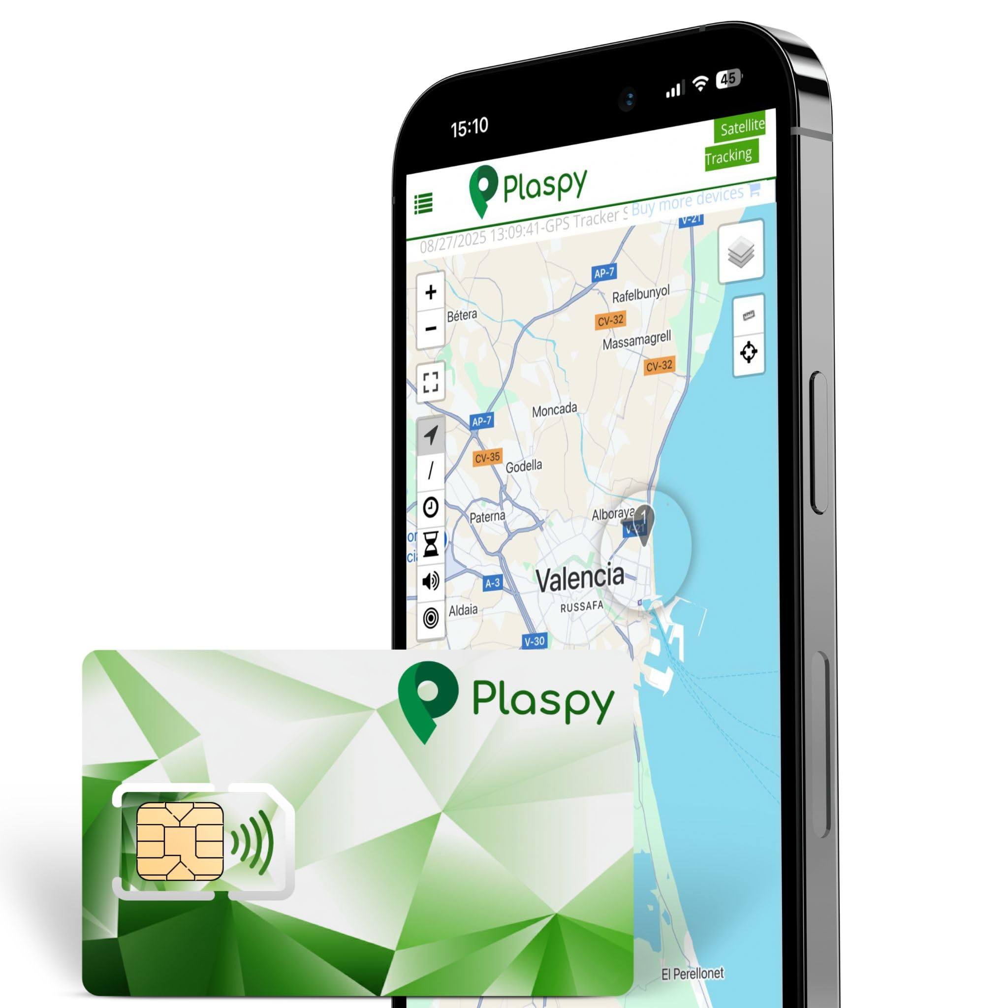 Localizador GPS Vehicular en Tiempo Real con Plataforma Plaspy 1 Año + SIM con Datos Incluidos – Seguimiento Satelital para Coche, Moto y Camión