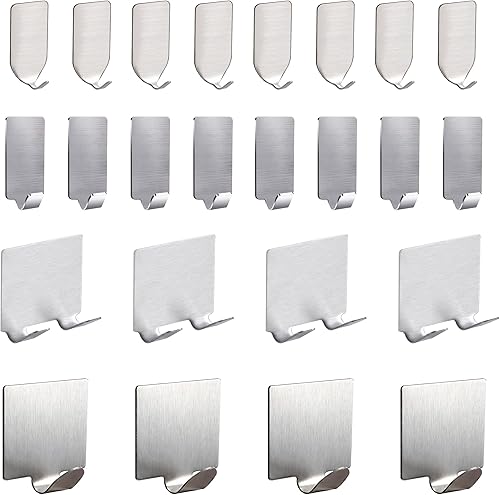 24 ganchos adhesivos resistentes, ganchos adhesivos de pared, ganchos de acero inoxidable para el hogar, baño, cocina, oficina, sala de estar