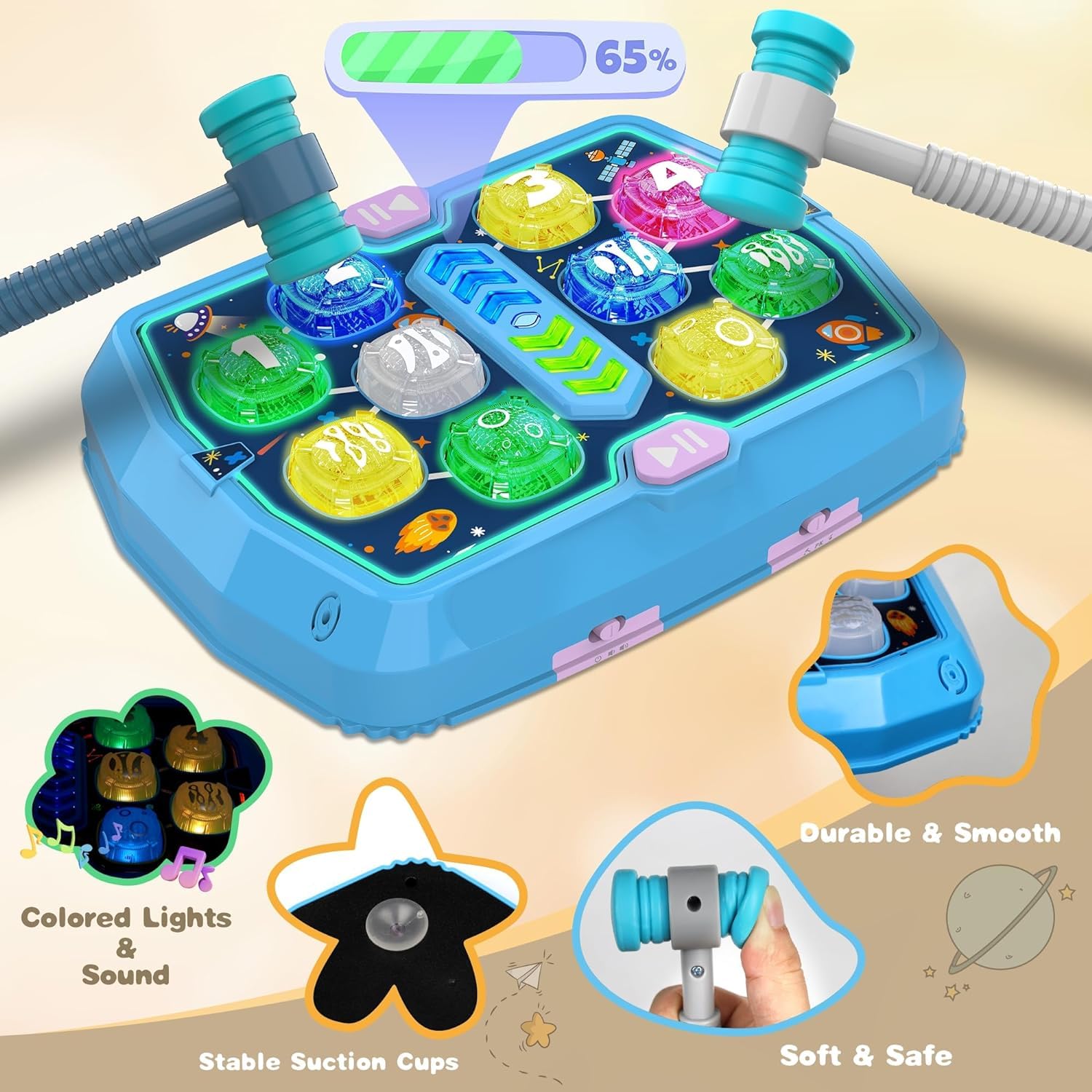 Pafolo Whack Game Mole Toy para niños pequeños, Regalos de cumpleaños de Navidad para Juguetes para niños/niñas de 3 4 5 6+ años, Juguetes educativos interactivos con 2 martillos Azul