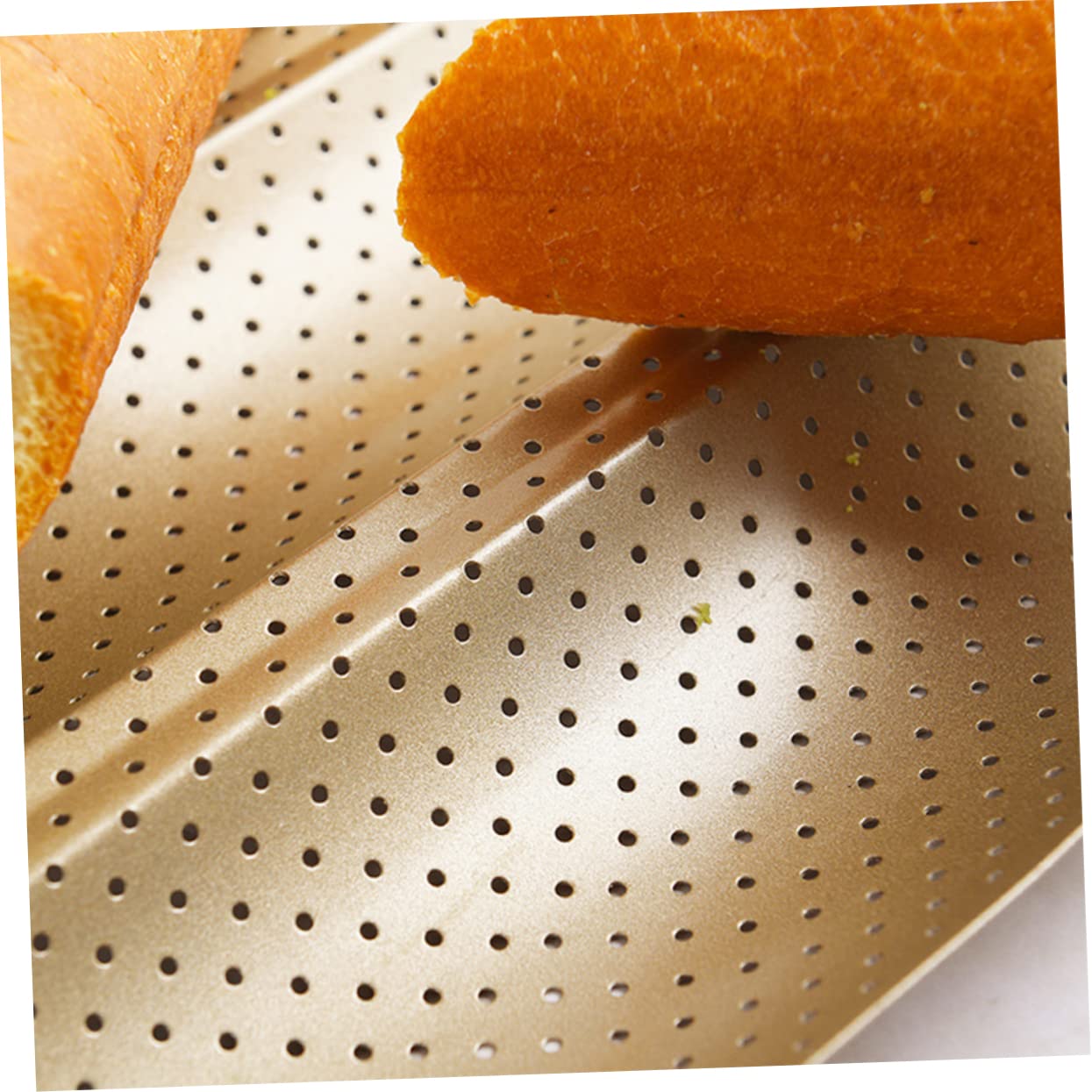 Bandeja para Hornear Baguette Antiadherente Dorada de Acero al Carbono | Orificios de Ventilación, Reutilizable y Resistente al Calor, para Pan Casero, Limpieza Sencilla