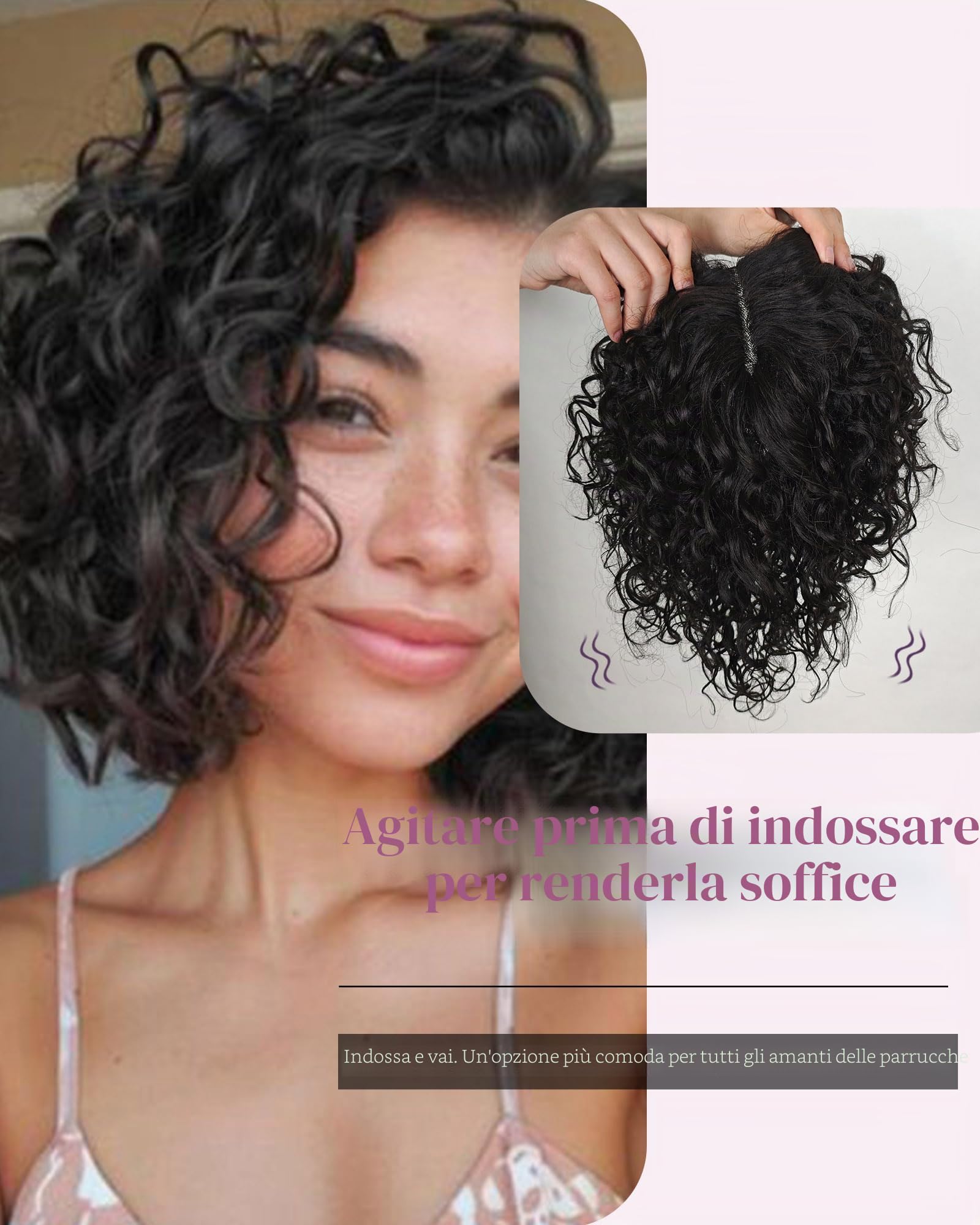 FASHION IDOL Parrucche corte di capelli umani ricci per donne che indossano e andano Deep Wave pizzo anteriore parrucca C parte 12" parrucca Pre spennato con capelli del bambino nero naturale densità