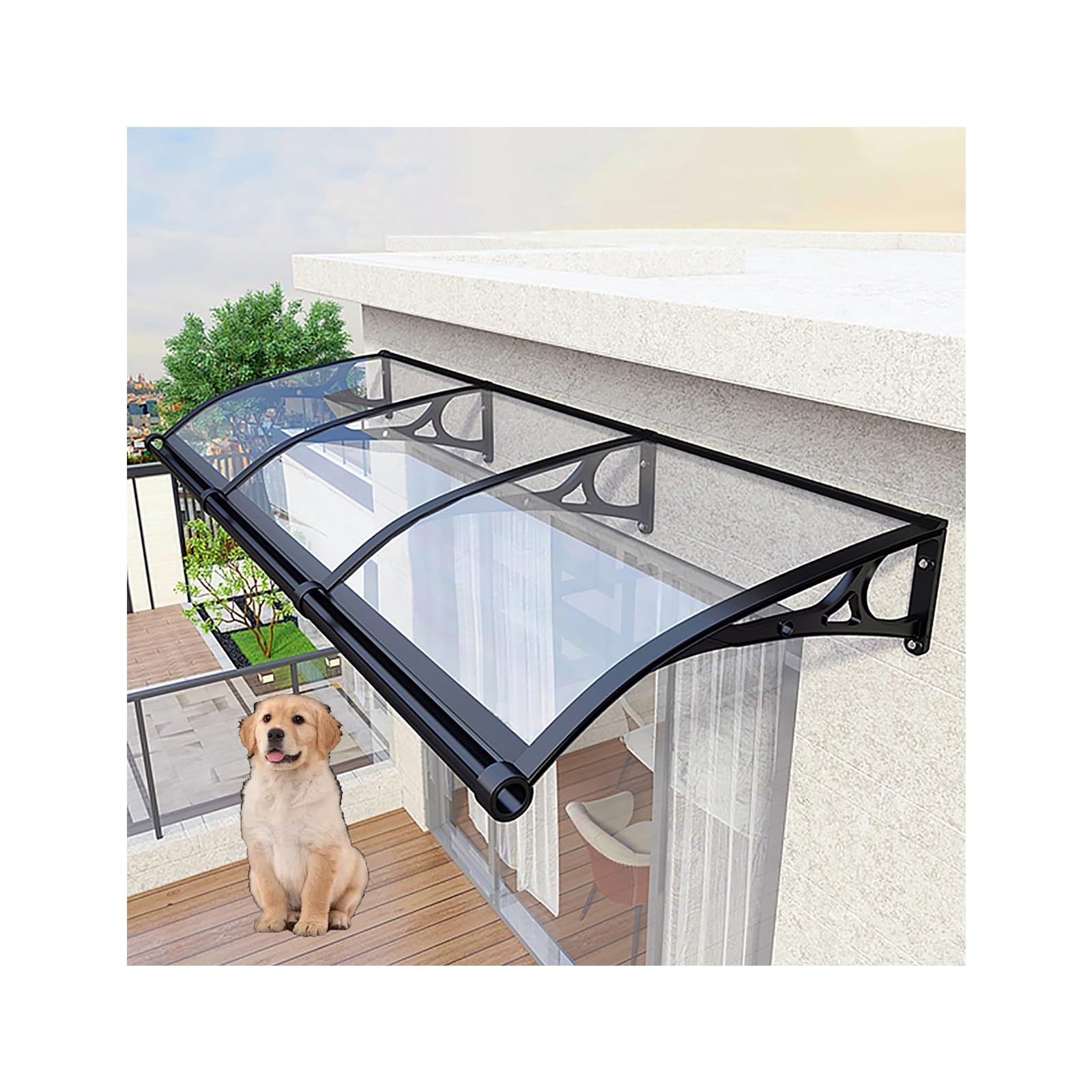 Auvent de fenêtre en polycarbonate avec gouttière intégrée - Format XL 120 x 320 cm pour façade