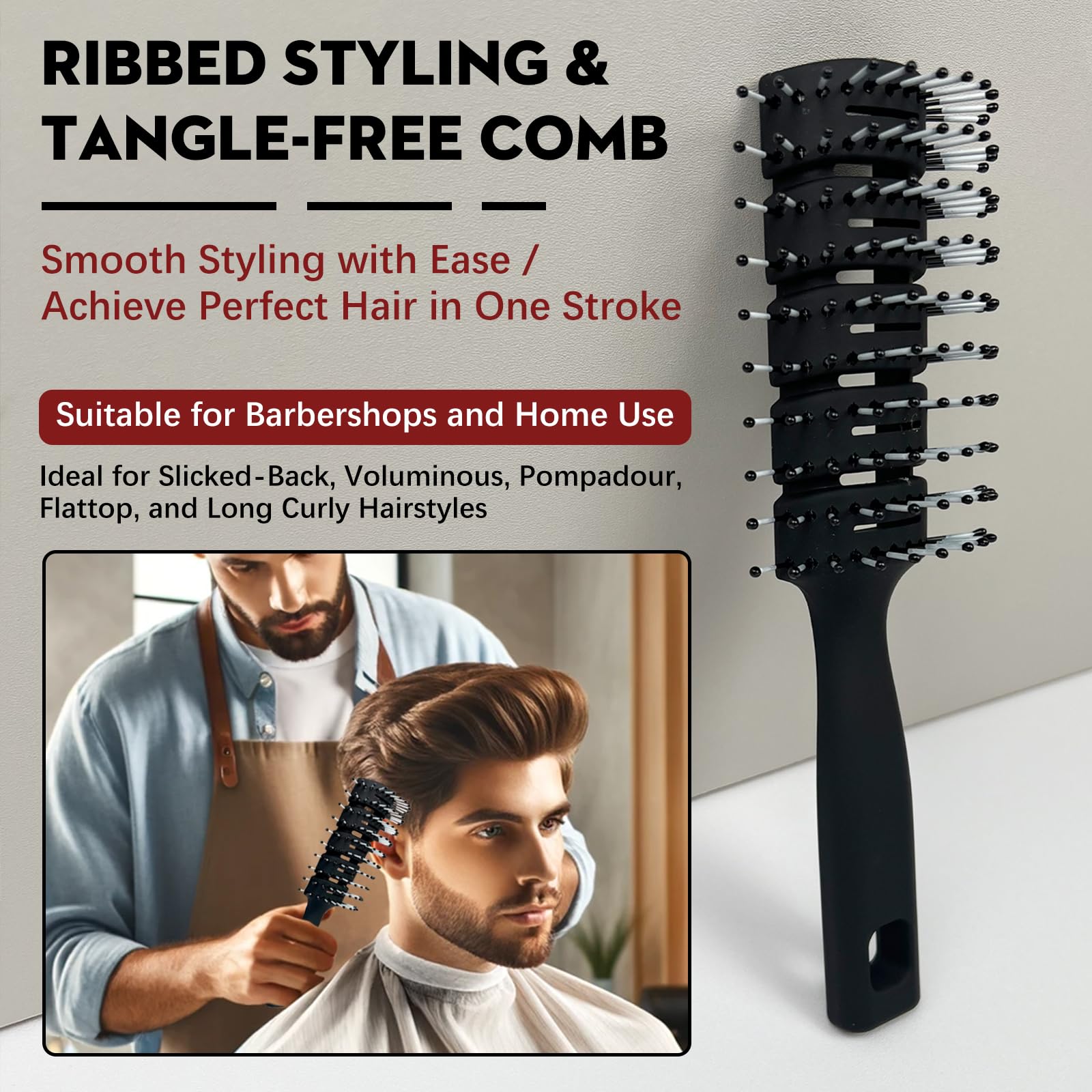 Cepillo de pelo negro ventilado – Cepillo antiestático, desenredante y masajeador del cuero cabelludo para cabello rizado, liso y corto, para hombres y mujeres, secado más rápido