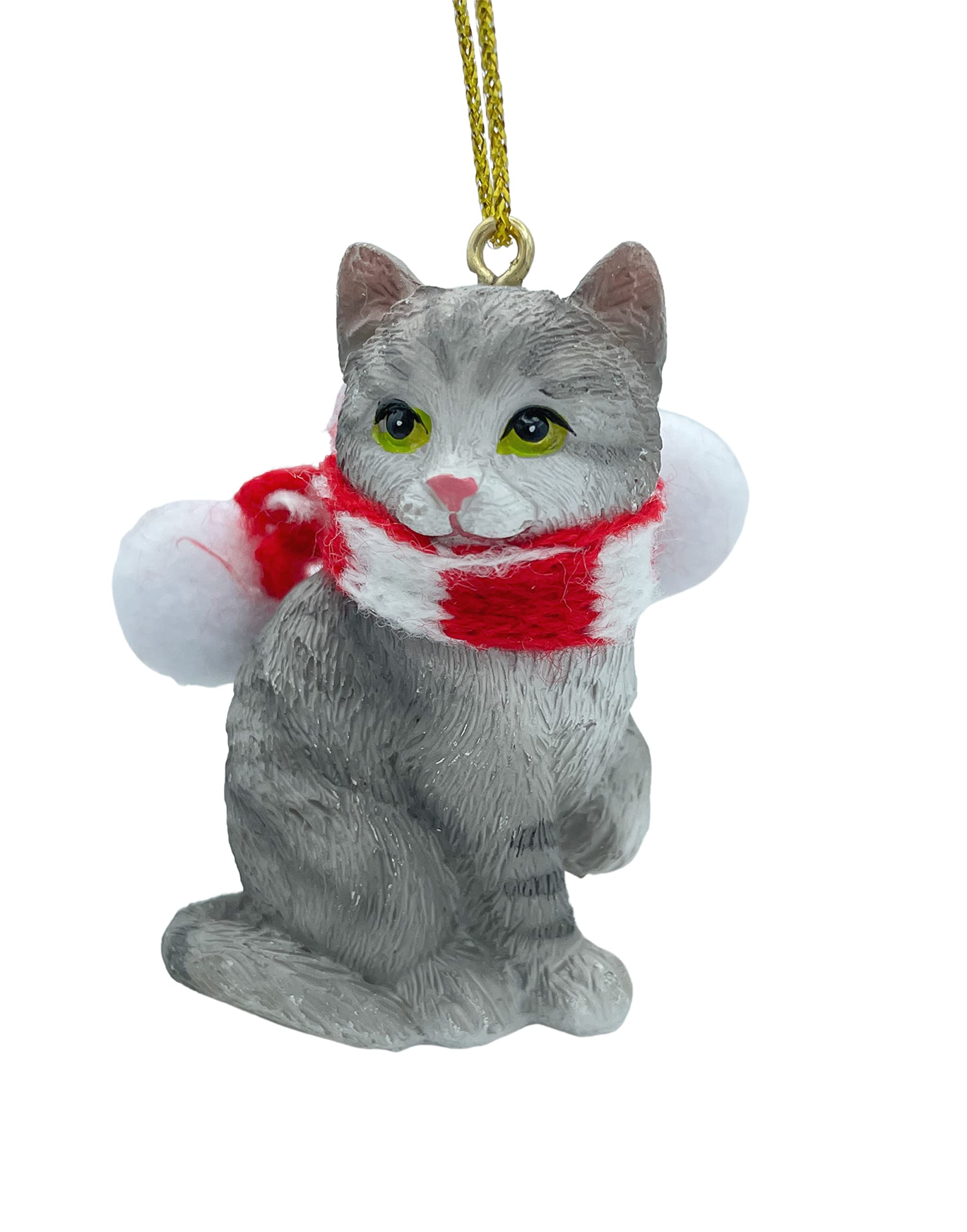 Gray Sliver Tabby Shorthair Kitty Cat Christmas Tree Ornament Cat Lover Gifts with Candy Cane Scarf