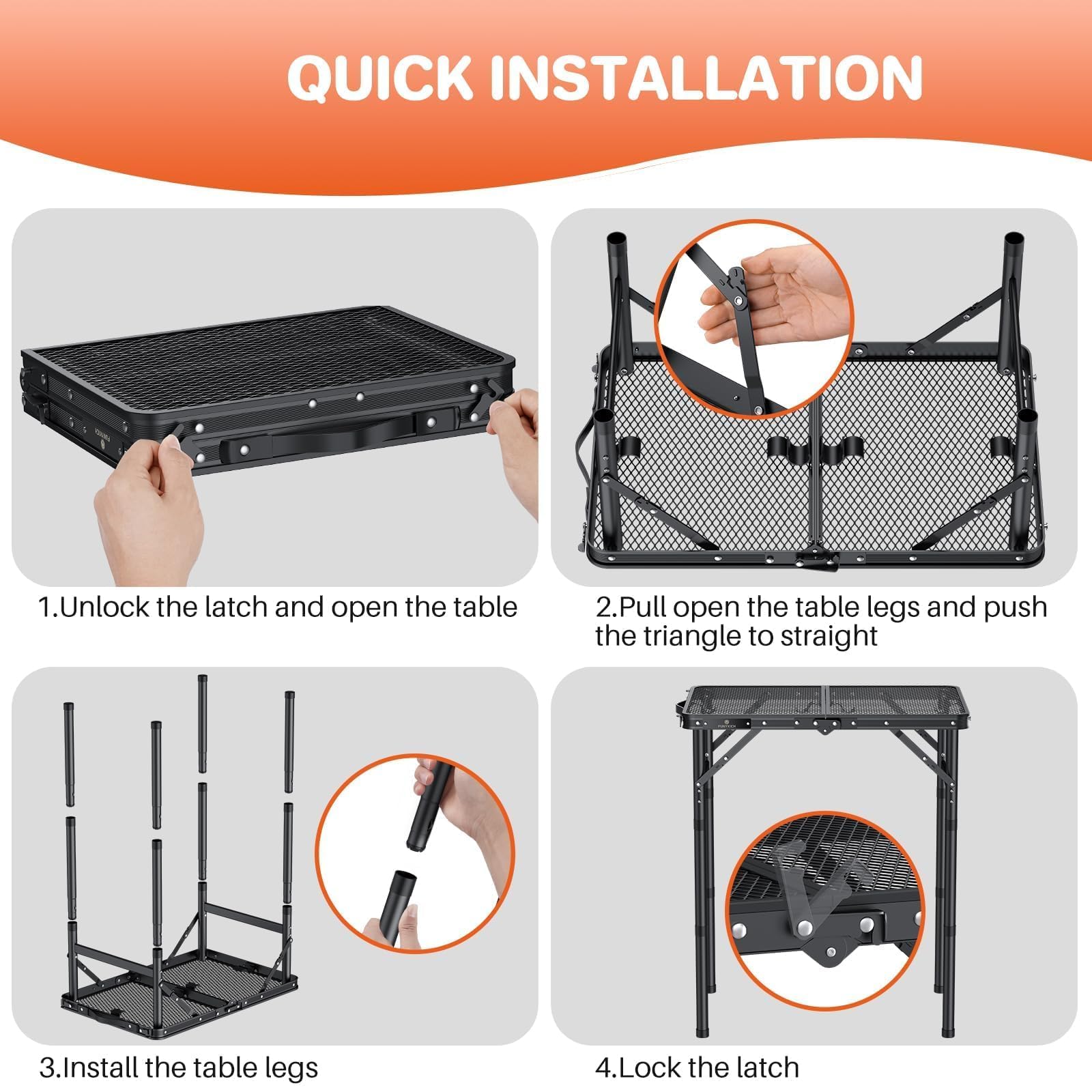 Mesa plegable para exteriores, mesas de campamento portátiles de 3 alturas ajustables, mesa de aluminio de metal ligero para exteriores con mango portátil para campamento, picnic, barbacoa, 7