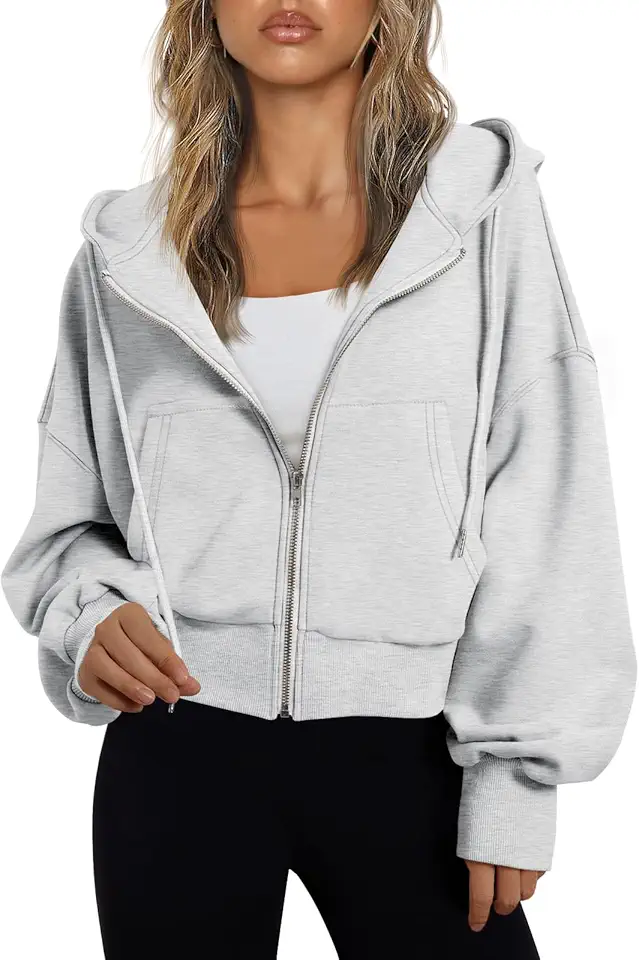 Trendy Queen Hoodies for Women Full Zip Up Cropped Sweatshirts Jackets Casual Comfy Gym Tops Fall Outfits Winter Clothes 2025 OEKO-TEX STANDARD 100