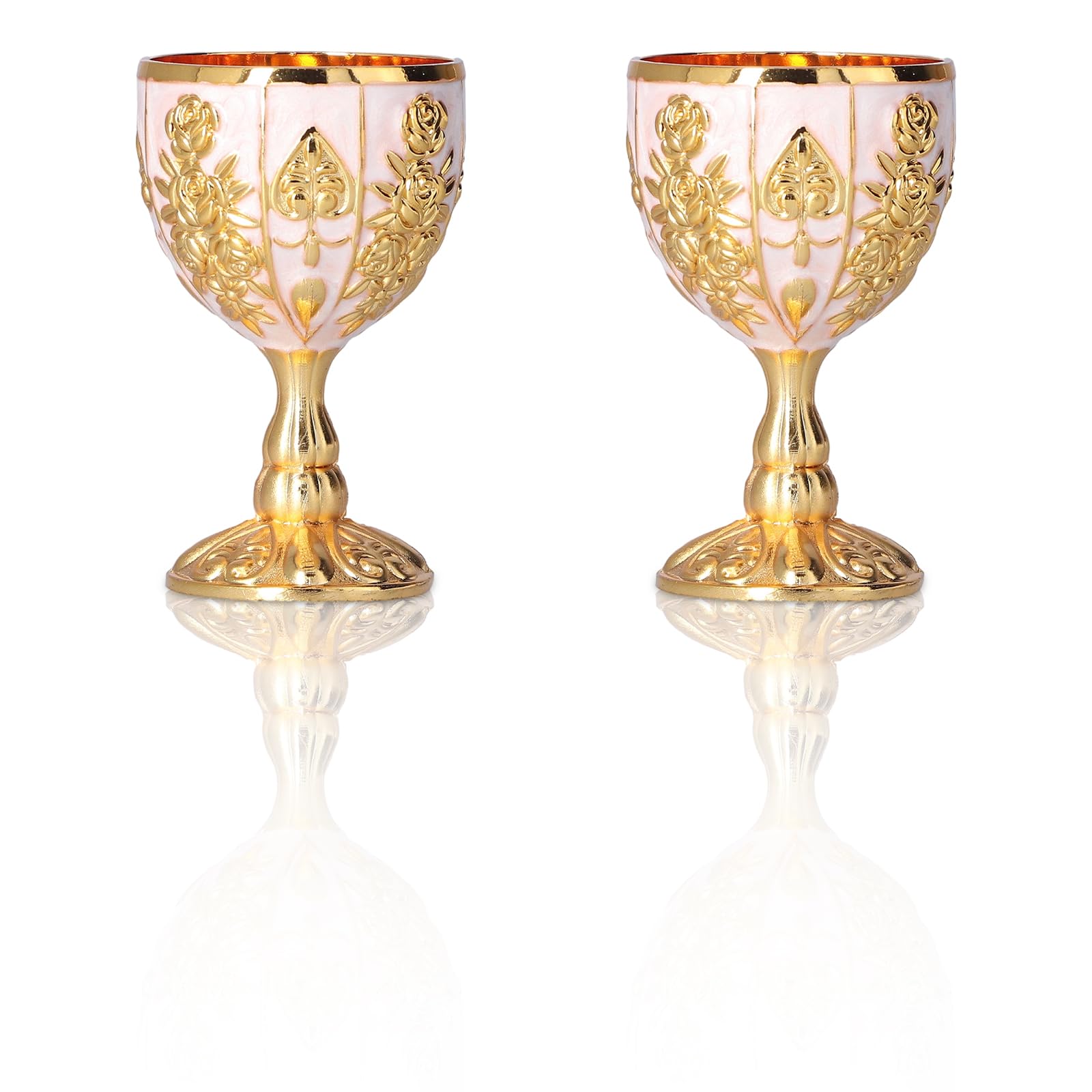 Hapivida 2pcs Vintage Goblet Golden Wine Glasses Embossed Cup Retro Ornaments for Home Bar, Party, Wedding 4.2 x 6.8cm(B)