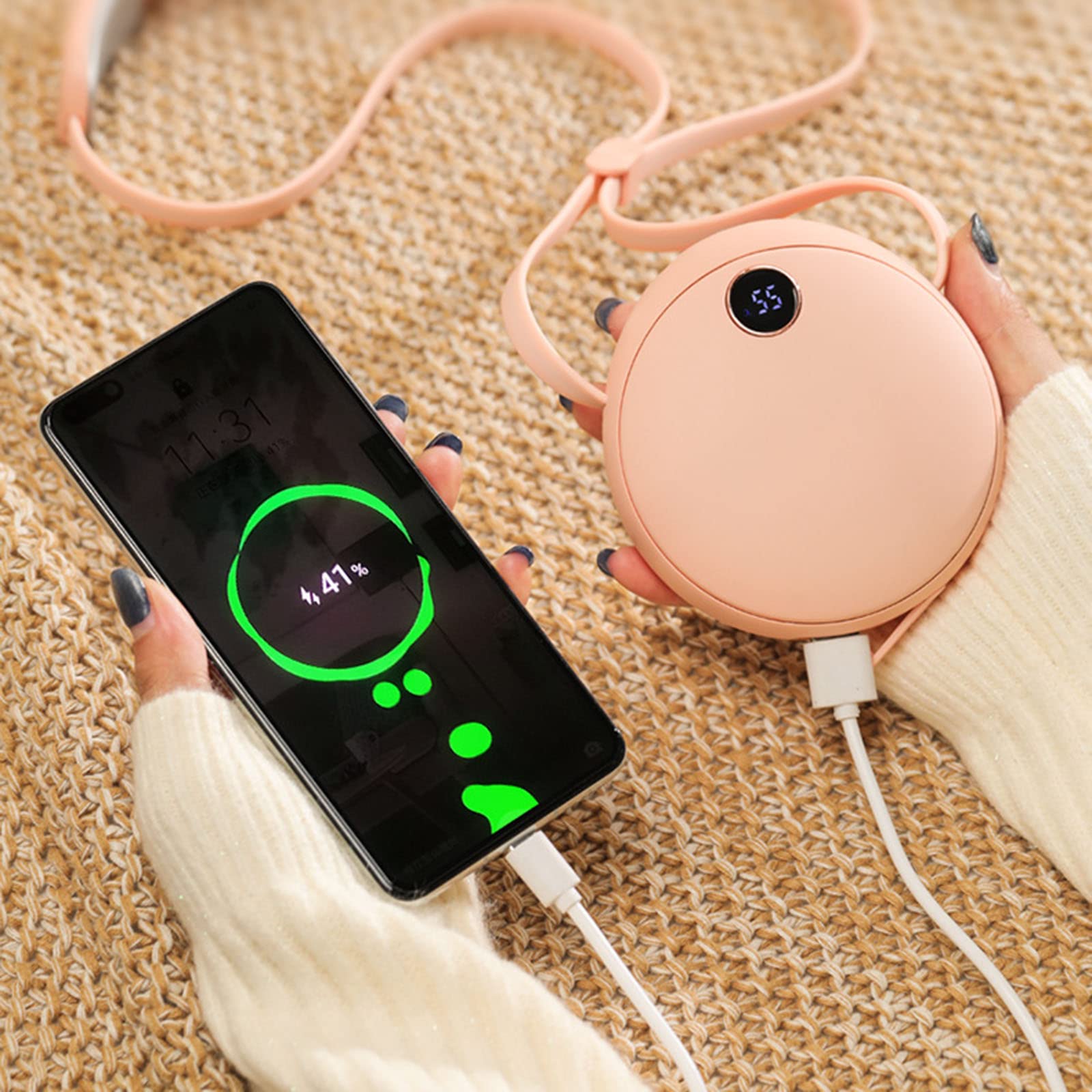 Wielofunkcyjny ogrzewacz do rąk, akumulator podgrzewany na szyję, 10000 mAh, zimowe prezenty dla kobiet, elektryczny przenośny ogrzewacz do rąk 4-w-1,Pink