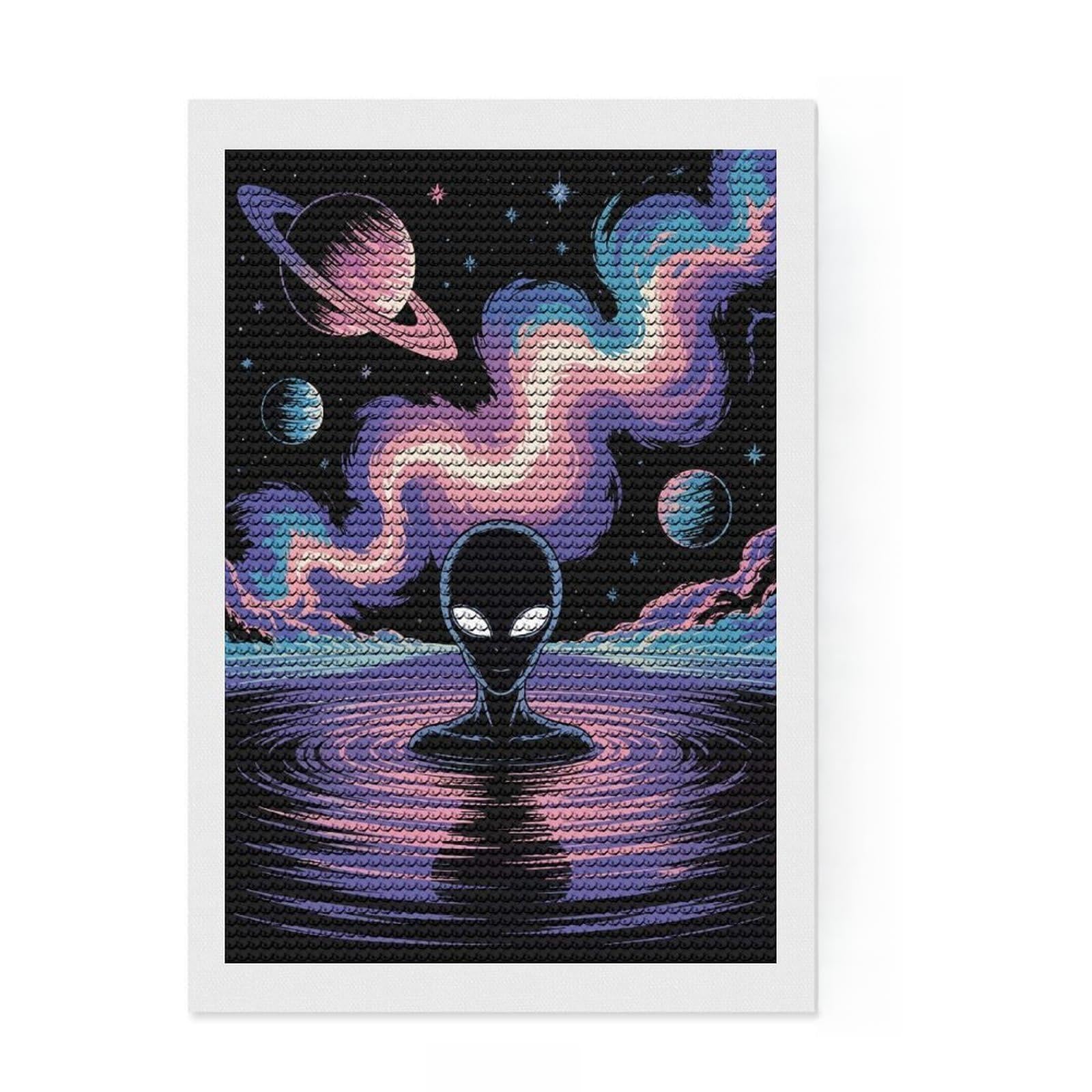Junmoney Alien in Space Water 5D Diamond Painting Kit 8"x12", Round Gems, Festive Craft Gift, Fun Craft Activity, Modern Decor, for Adults