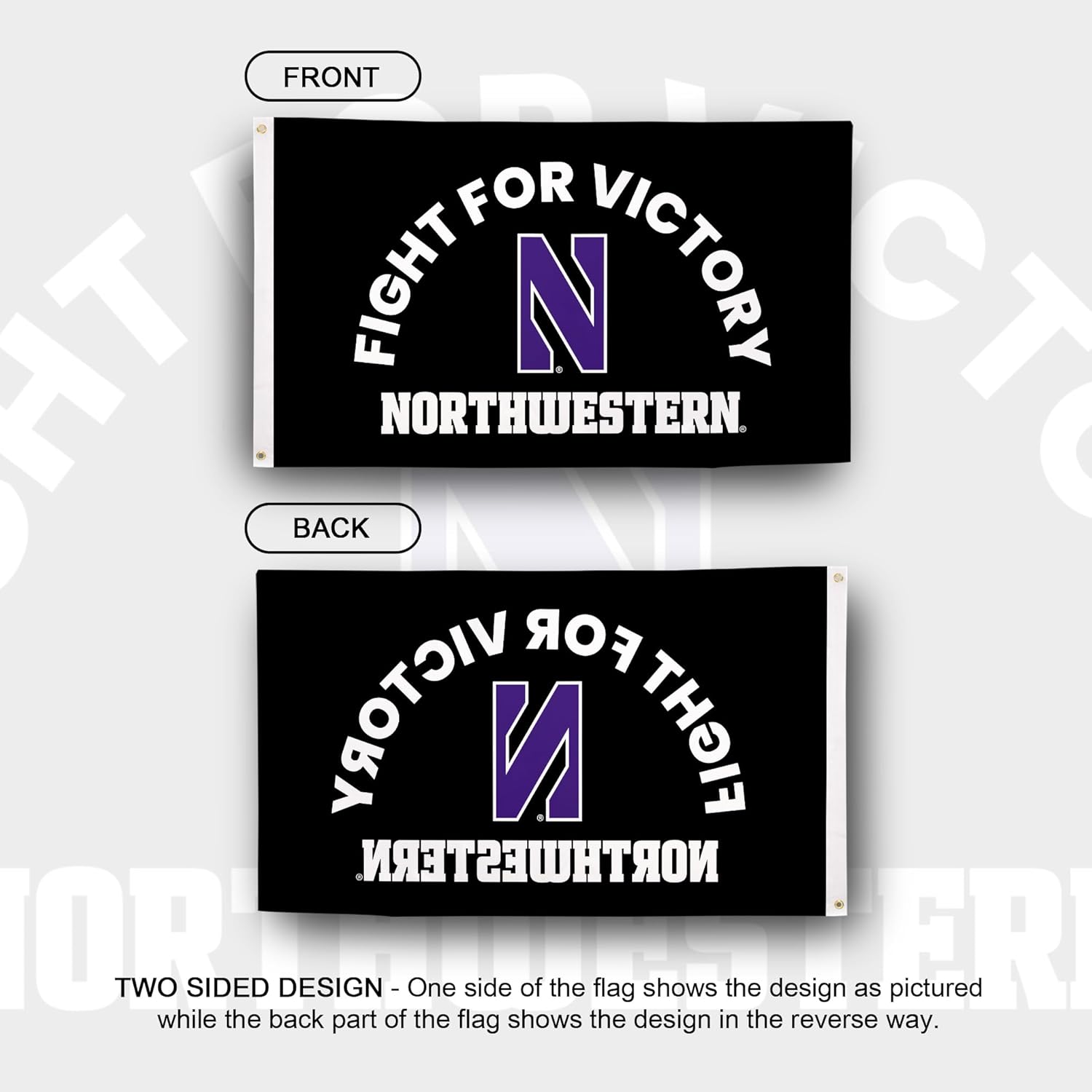 Desert Cactus Northwestern University Flag - 3 x 5 Feet NU Wildcats Banner, Indoor/Outdoor Durable Fabric Display (Style C) - Image 2