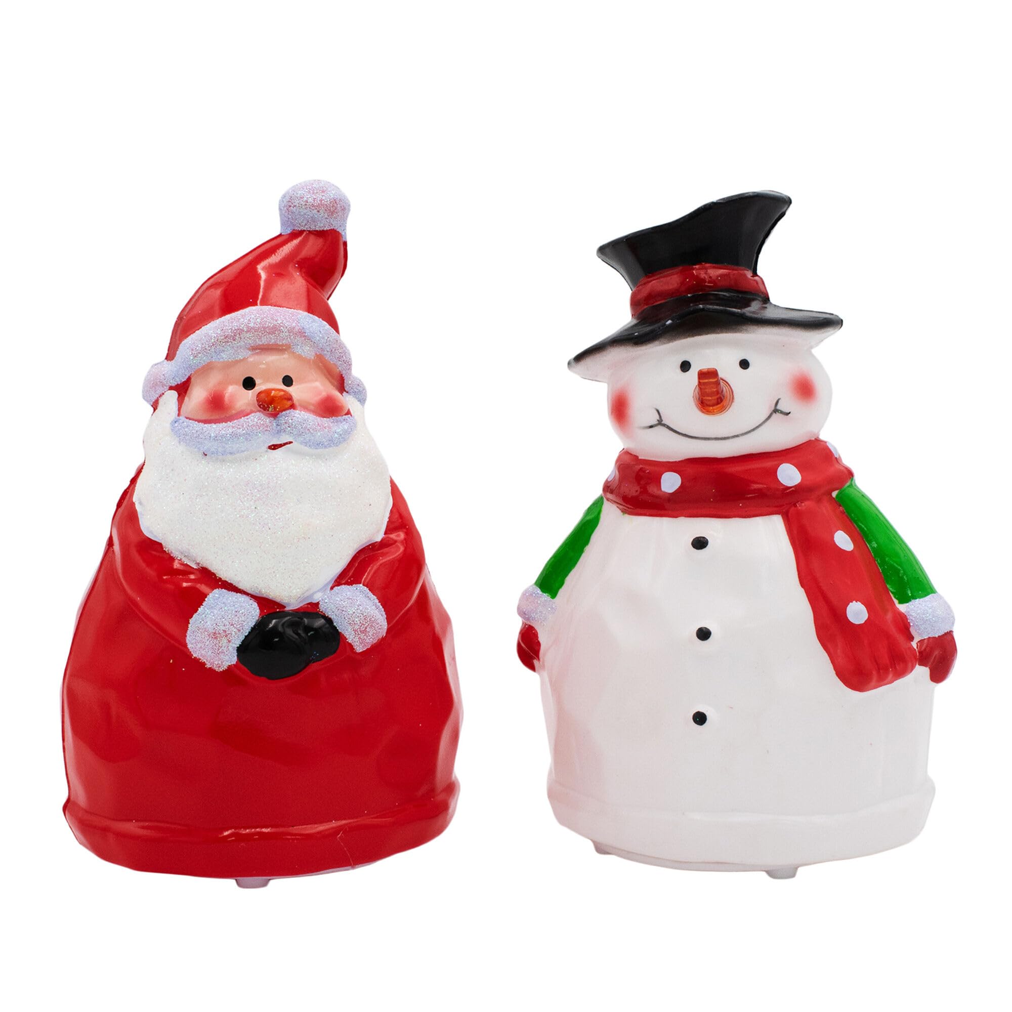 TJC Set of 2 Color-Changing Santa and Snowman Christmas Decorations - Battery-Operated LED Lights - 7 Color Transitions - Durable Plastic Holiday Decor
