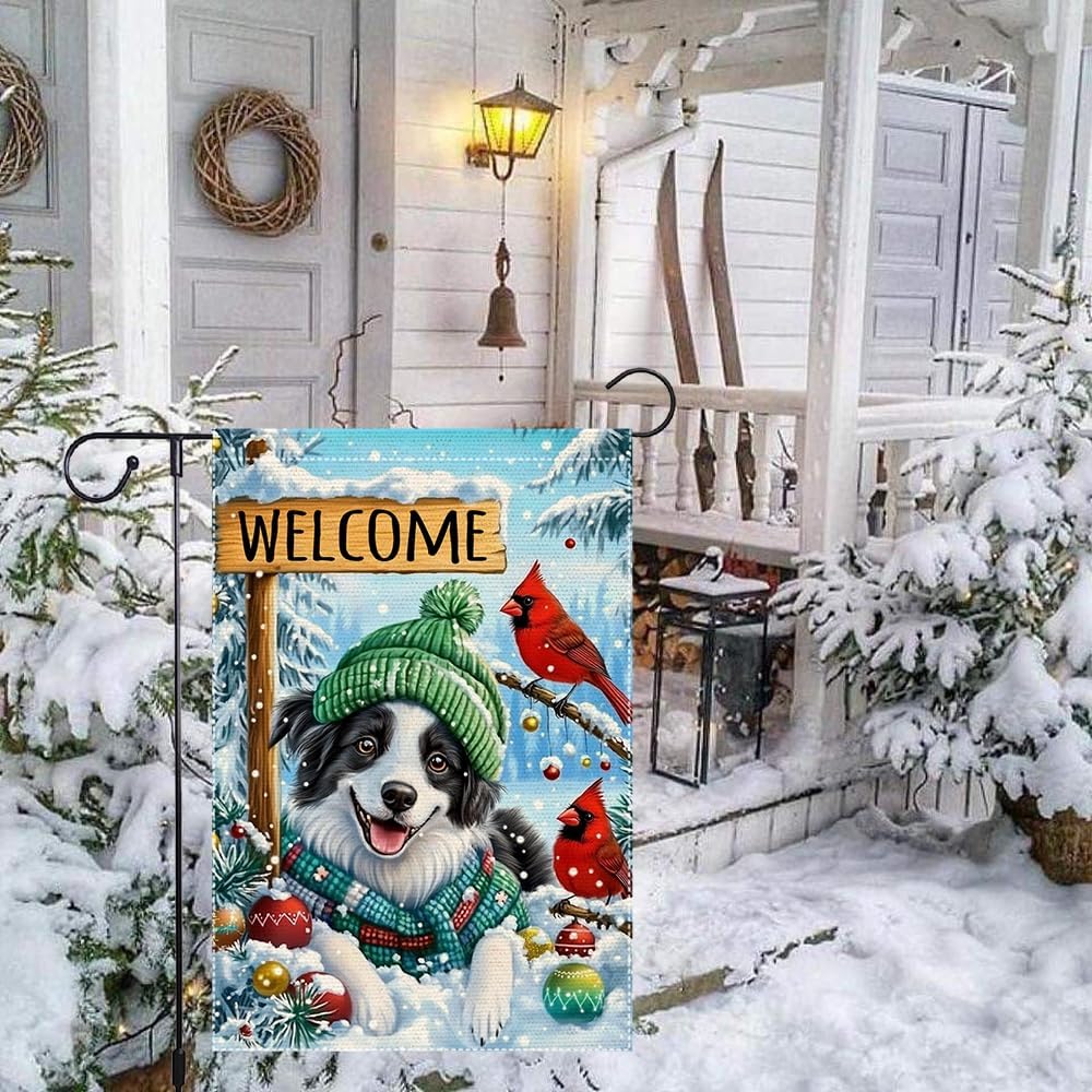 Winter Welcome Garden Flag Christmas Garden Flags 12x18 Inch Double-Sided Burlap with Border Collie Dog, Cardinals and Snowflakes, Perfect for Holiday Decor - Image 8
