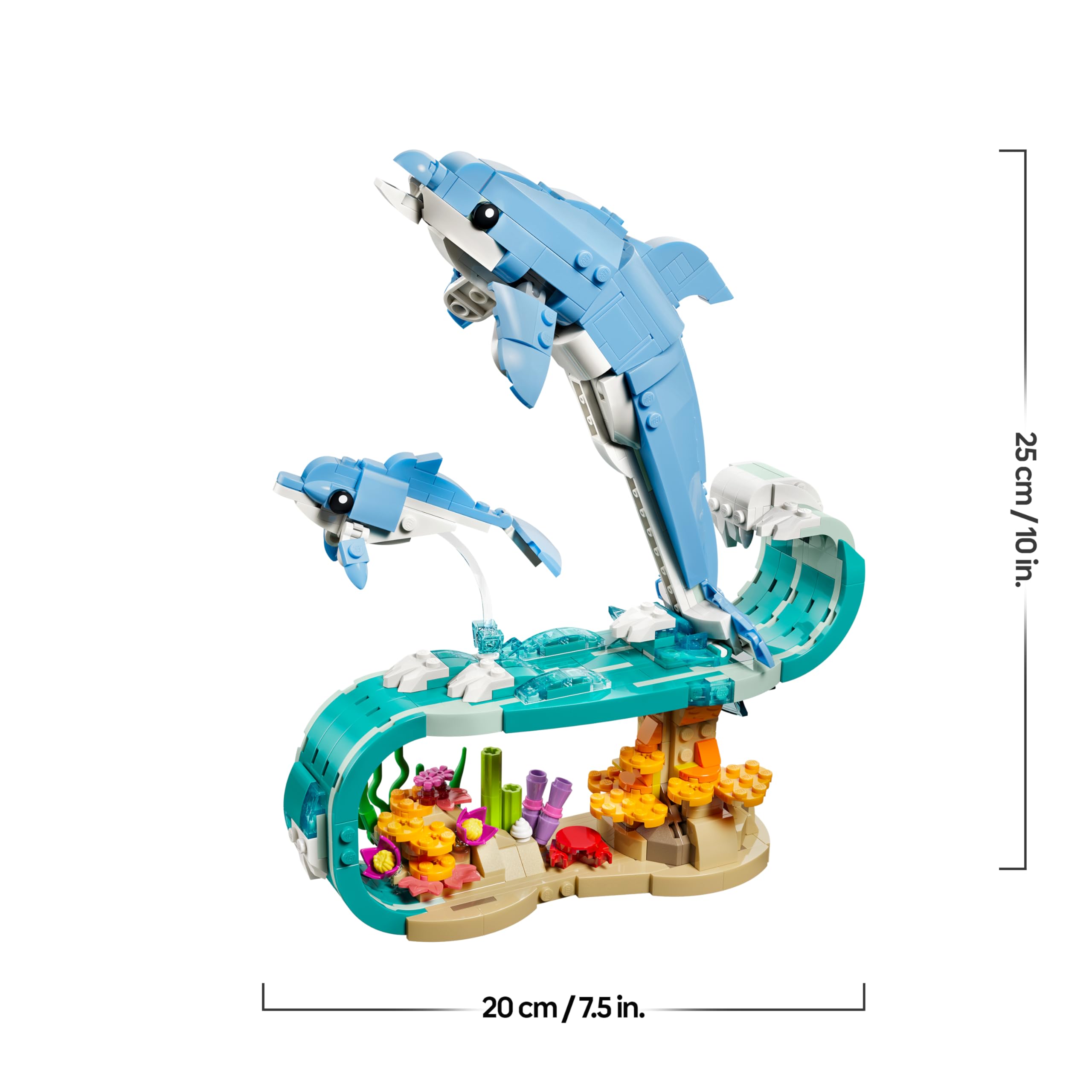 LEGO Creator 3-in-1-Set Meerestiere: Wunderschöne Delfine - Tierfiguren - Set mit 3 Optionen: Delfine, Seepferdchen & Krabbe - Spielzeug für Kinder ab 9 Jahren - Geschenk für Mädchen & Jungen - 31385