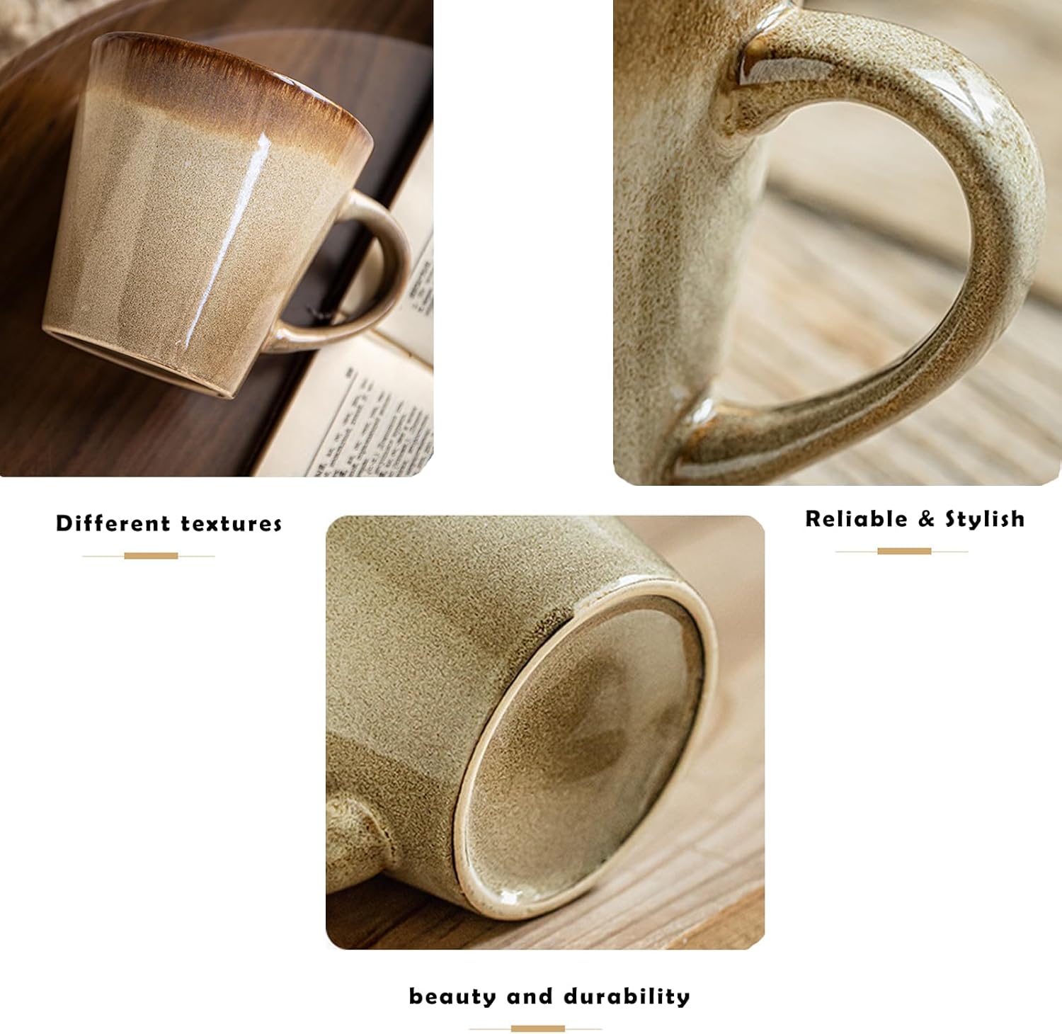 Ceramic Coffee Mug, 16oz Floral Design Pottery cute mugs, Ideal Gift for Women unique vintage pretty coffee mugs(yellow sand) - Image 3