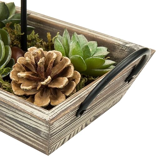 Miniatura 12 de MyGift Portavelas de metal negro de 3 pilares con bandeja de madera rústica y asas, centro de mesa y mantel Madera quemada,Madera Torched