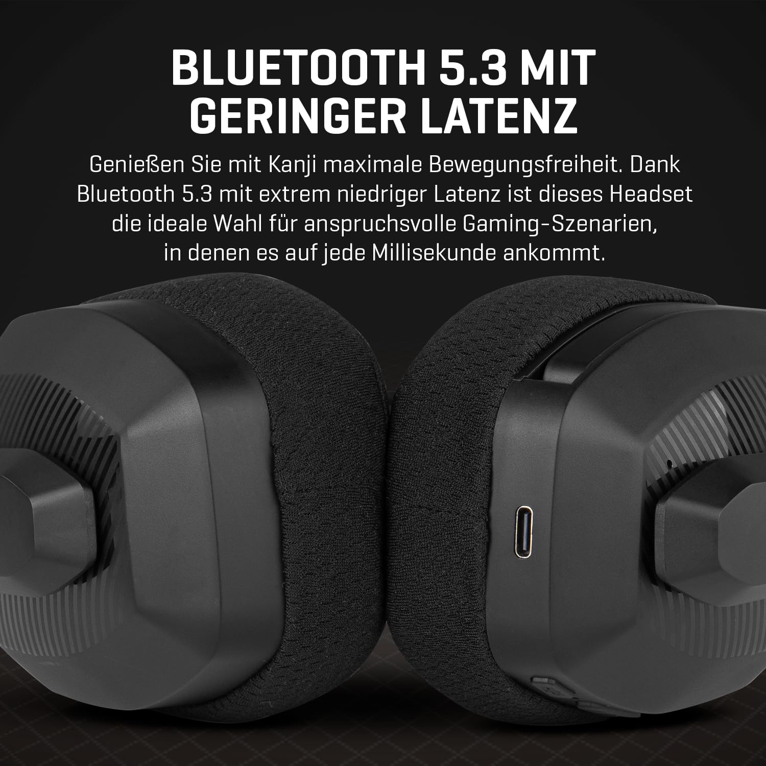KROM KANJI – Kabelloses Gaming-Headset mit Bluetooth 5.3, 2,4 GHz & USB, 40-mm-Treibern, omnidirektionalem Mikrofon, Lautstärke- & Stummschaltung am Ohrhörer, verstellbarem, leichtem Kopfband, Schwarz
