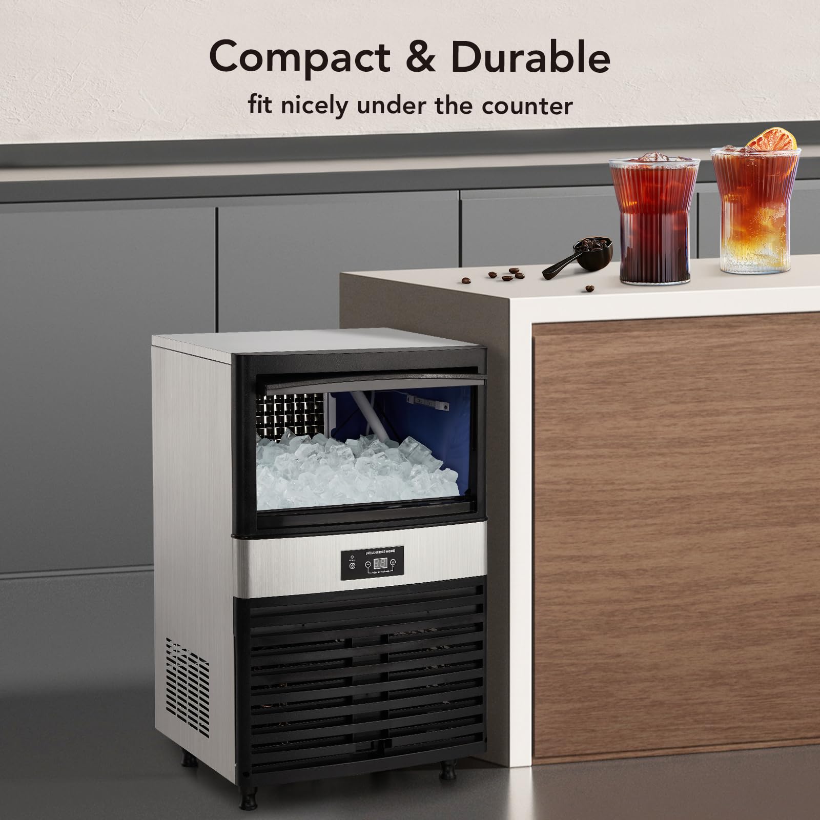 Garvee Commercial Ice Maker Machine 80 Lbs/24h, Stainless Steel Under Counter Ice Machine With 33 Lbs Ice Storage Capacity, Freestanding Ice Maker(3 * 8 Ice Cube) on Fridge.com - View 5