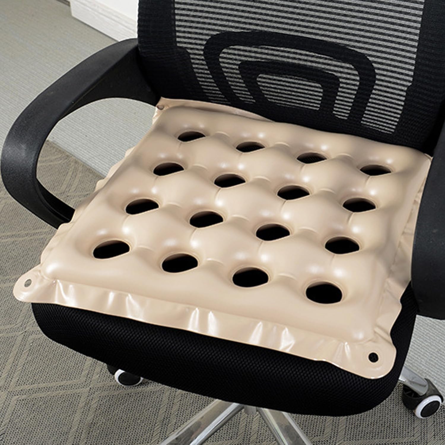 Waffle Cushion 2 Pack - Inflatable Air Cushion with Pump - Pressure Sore Relief - Cream and Blue 17x17 Inch - Image 4