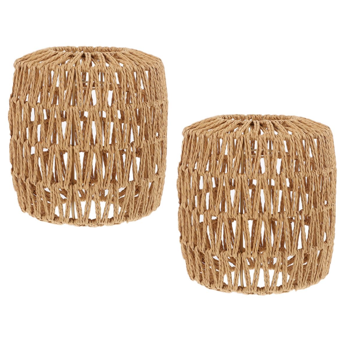 Paralume Cilindrico in Rattan Artificiale 2 Pezzi, Paralume Rustico e Resistente allo Sbiadimento per Lampada Sospensione in Cucina o Sala da Pranzo