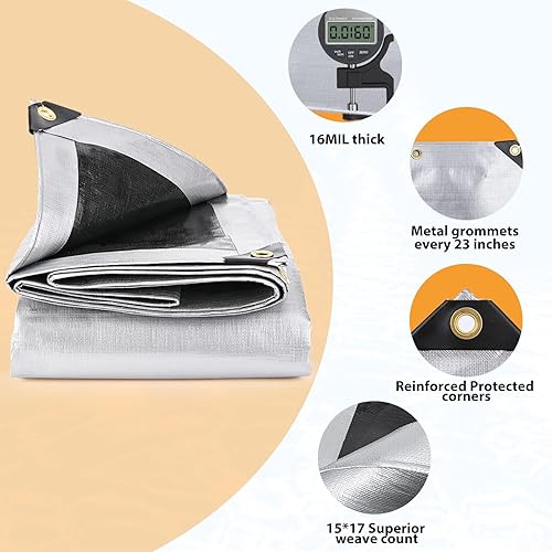 Miniatura 2 de Keten Lonas resistentes impermeables de 10 x 12 pies, extra gruesas de 16 mil, resistentes a desgarros y decoloración, 100% bloqueo UV, lona para