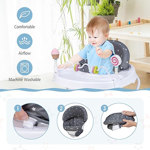 Miniatura 2 de HONEY JOY Andador de bebé, andador plegable para niños y niñas, altura ajustable, asiento acolchado con respaldo alto, caminante de actividad