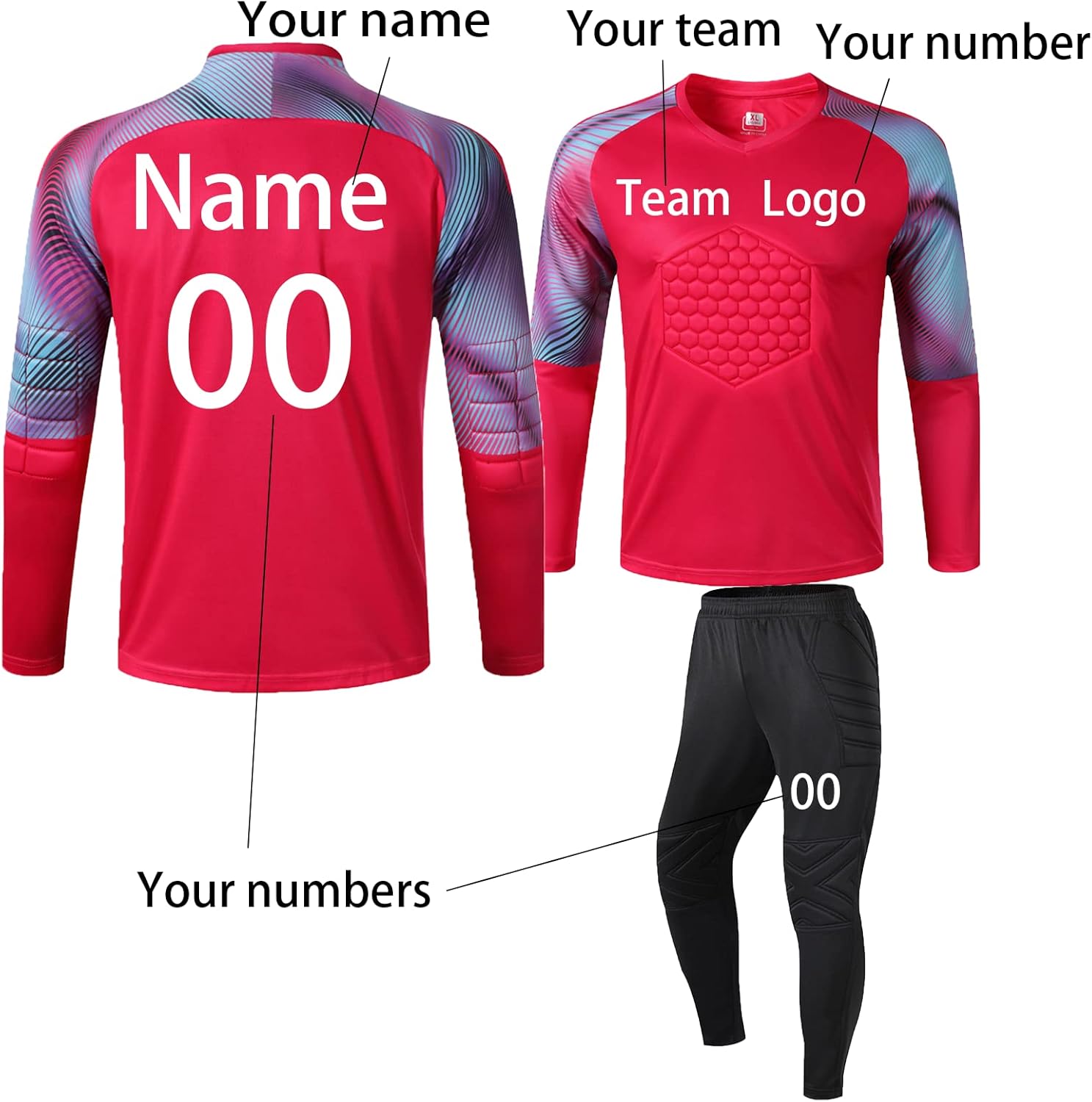 LAIFU Personalized Goalie Jersey with Name Number Team Name Logo,Soccer Goalie Jersey for Men/Youth - Image 3