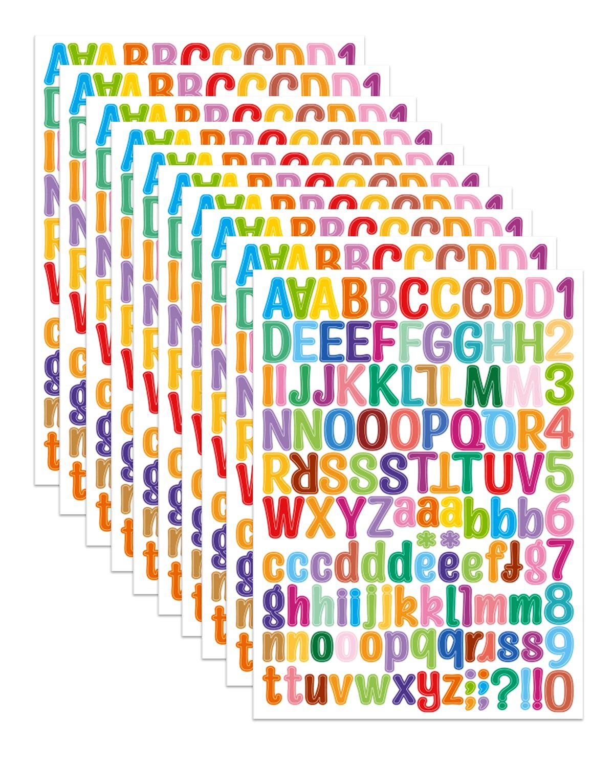 Uniclife 10 Sheets Letter Stickers, 1260 Pieces, Scrapbook Stickers, 1 Inch Vinyl Number Alphabet Stickers, Self Adhesive Letters for Mailbox, Bottles, Crafts, Posters