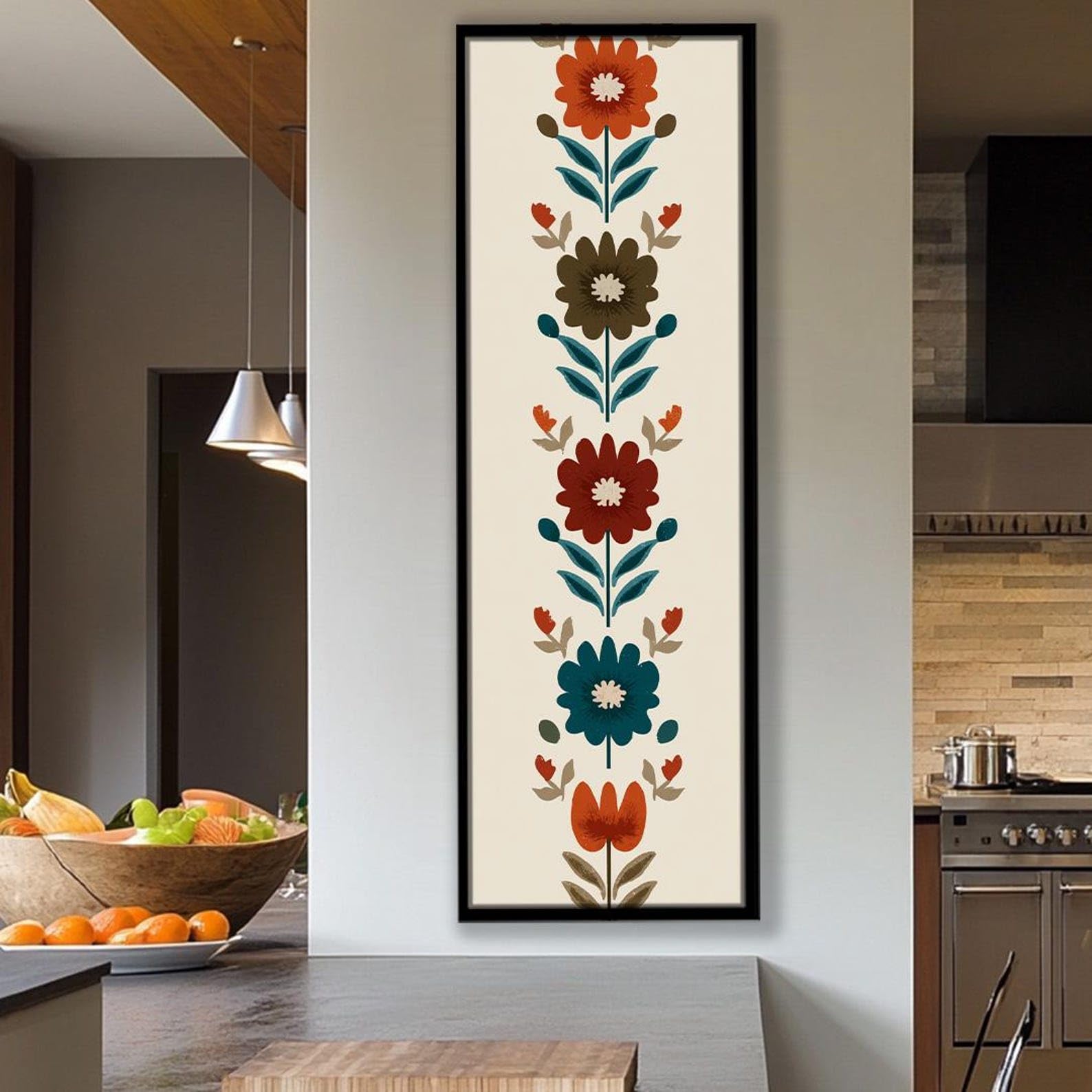 Tableau géométrique de fleurs grand format verticale 60x180cm pour mur - 8
