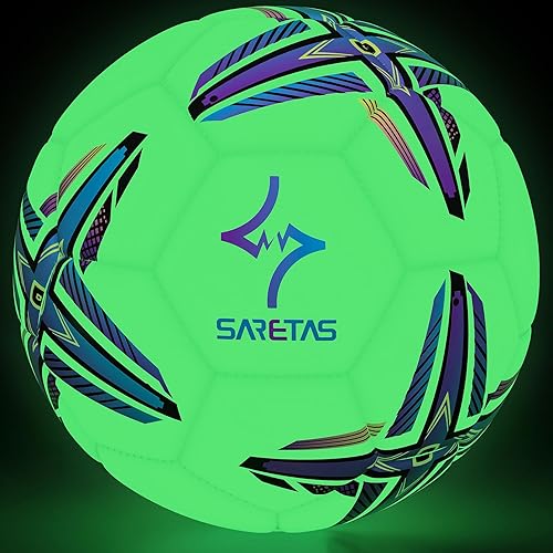 Balones de fútbol Saretas que brillan en la oscuridad, tamaño 5, balón de regalo nocturno para adolescentes, junior y adultos, juego interior y